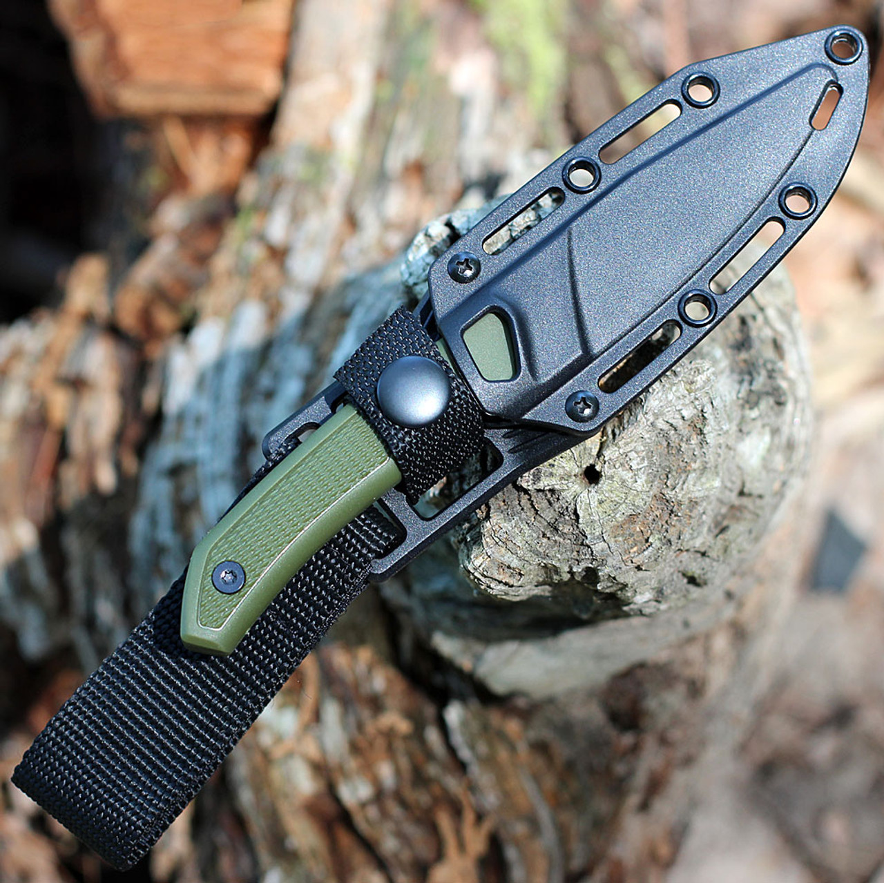 Kershaw Deschutes Caper Fixed Blade Knife (1882)- 3.3" Stonewashed D2 Clip Point Blade, OD Green Rubber Handle