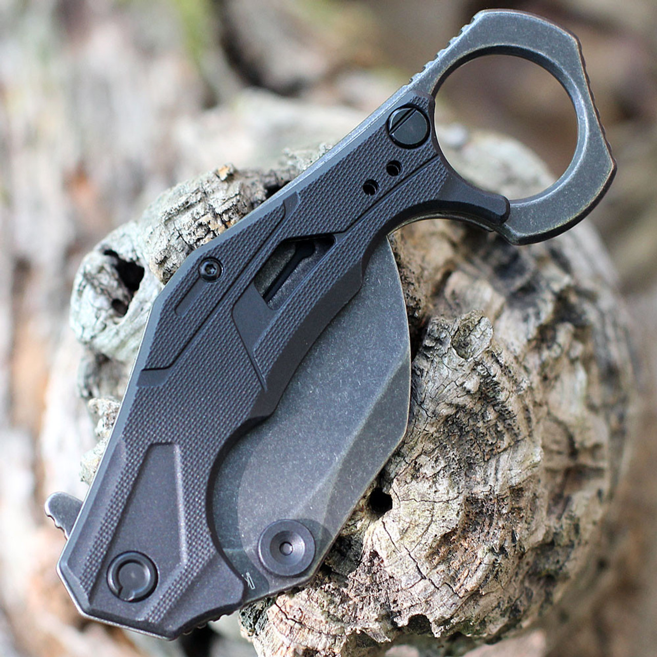 Kershaw Outlier Assisted Opening Knife (2064) 2.6" Blackwashed 8Cr13MoV Hawkbill Blade, Black GFN Handle