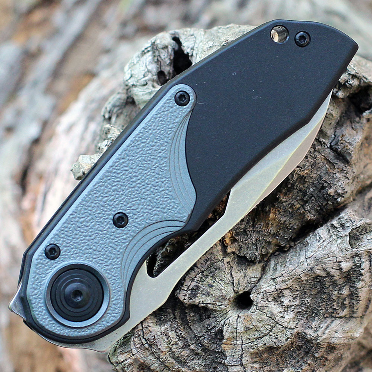 CRKT Attaboy Assisted Flipper (CR5410) 2.73" D2 Stonewashed Sheepsfoot Plain Blade, Black GRN Handle w/ Gray Inlay