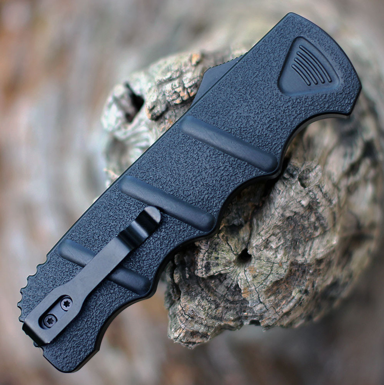 Boker Plus Kalashnikov OTF (06EX354) 3.54" D2 Blackwashed Dagger Double Edged Plain Blade, Black Aluminum Handle