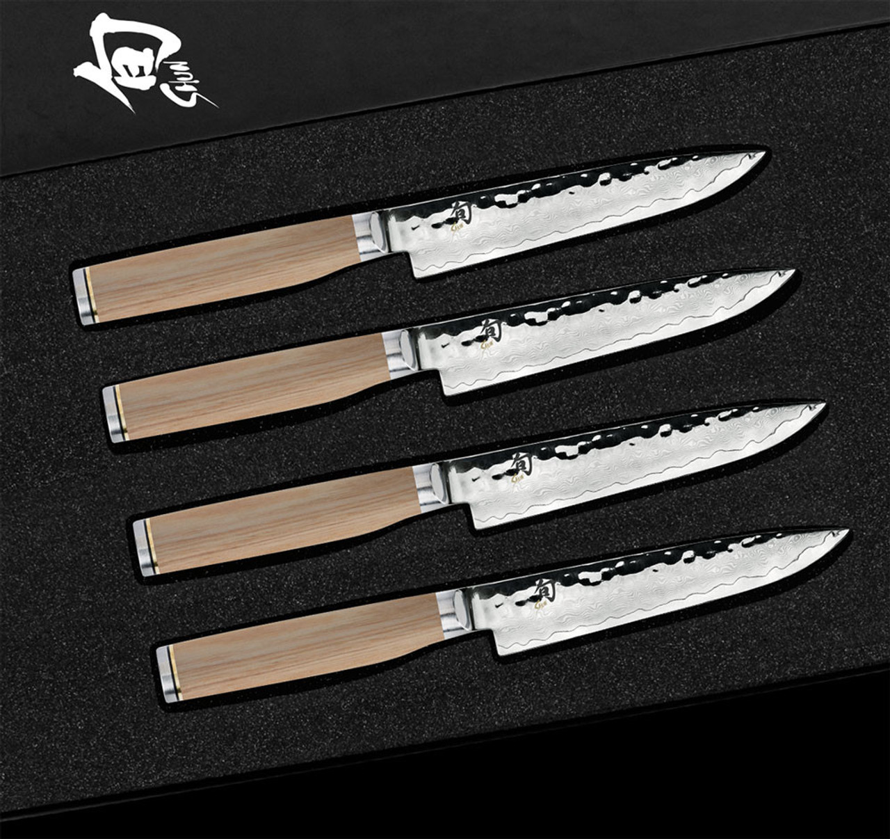 Shun Premier Blonde 4pc Steak Set ( TDMS0400W )- 5" VG-MAX Damascus Blade, Blonde Pakkawood Handles
