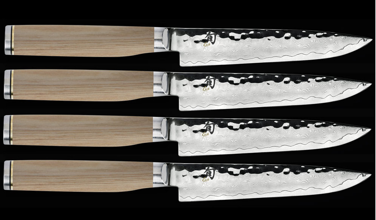 Shun Premier Blonde 4pc Steak Set ( TDMS0400W )- 5" VG-MAX Damascus Blade, Blonde Pakkawood Handles