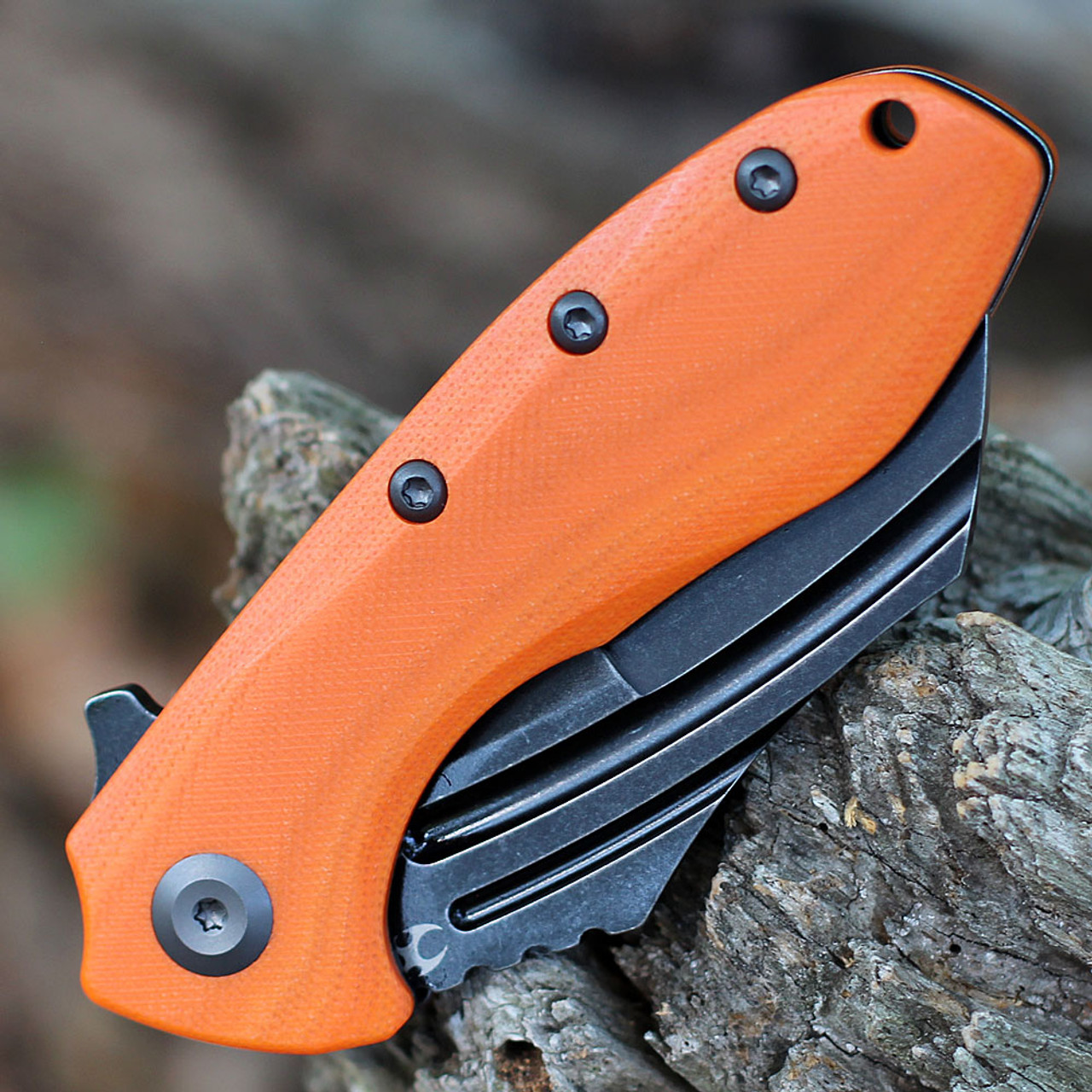 Kansept KTC3 Flipper (T1031A4) - 3.56" 154CM Black TiCn Coated Drop Point Blade, Orange G-10 Handle, Designed by Koch Tools