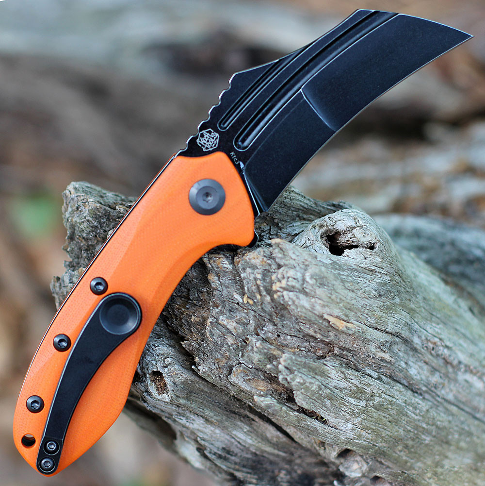 Kansept KTC3 (T1031A4) 2.69" 154CM Black TiNi Coated Hawkbill Plain Blade, Orange G-10 Handle