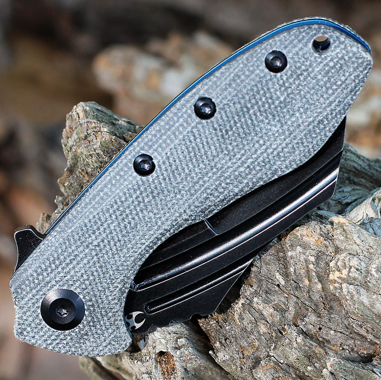 Kansept KTC3 (T1031B1) 2.69" 154CM Black TiNi Coated Hawkbill Plain Blade, Black Canvas Micarta Handle