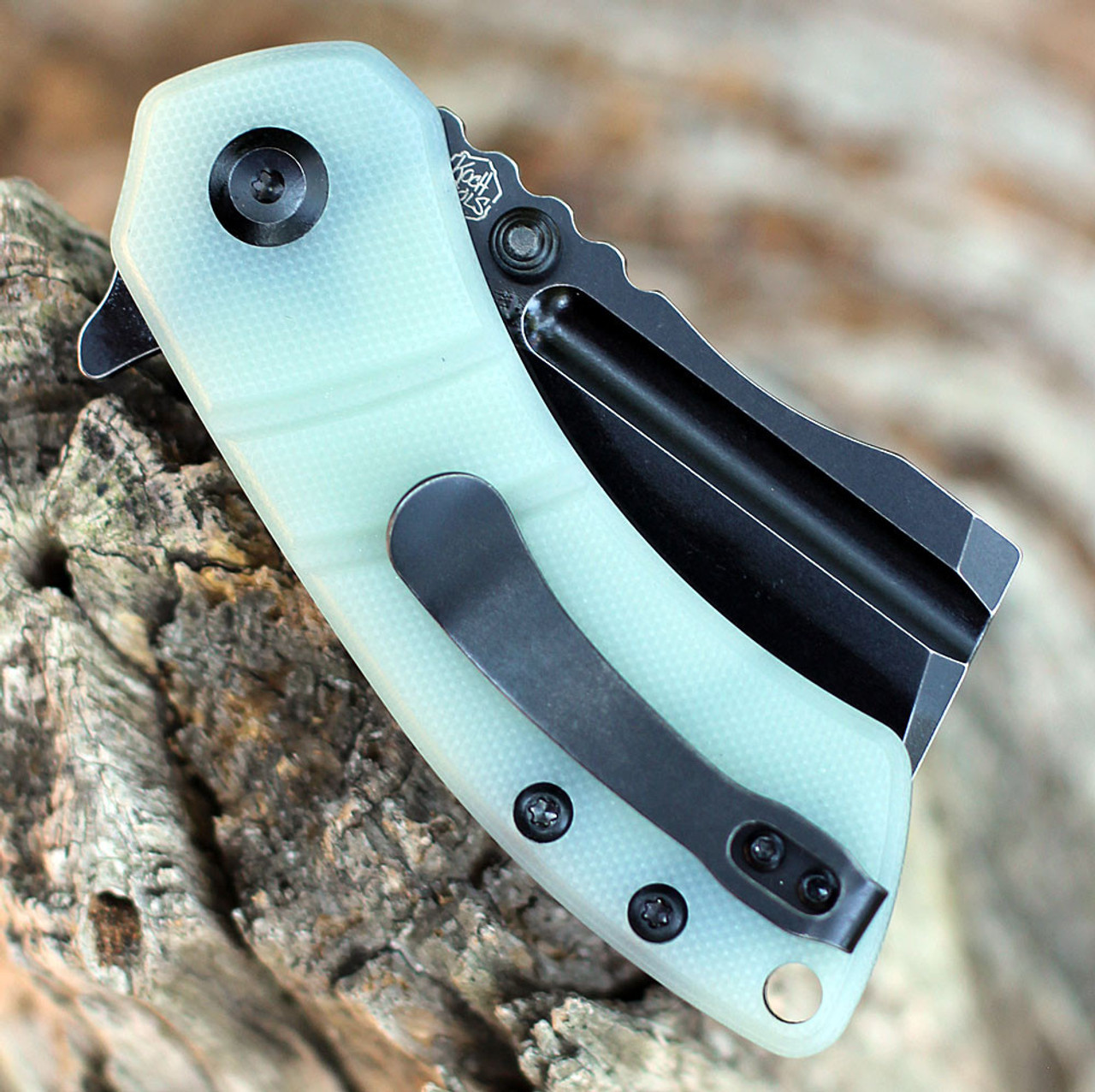 Kansept Korvid M (T2030A4) 2.45" 154CM Black TiNi Coated Cleaver Plain Blade, Jade G-10 Handle