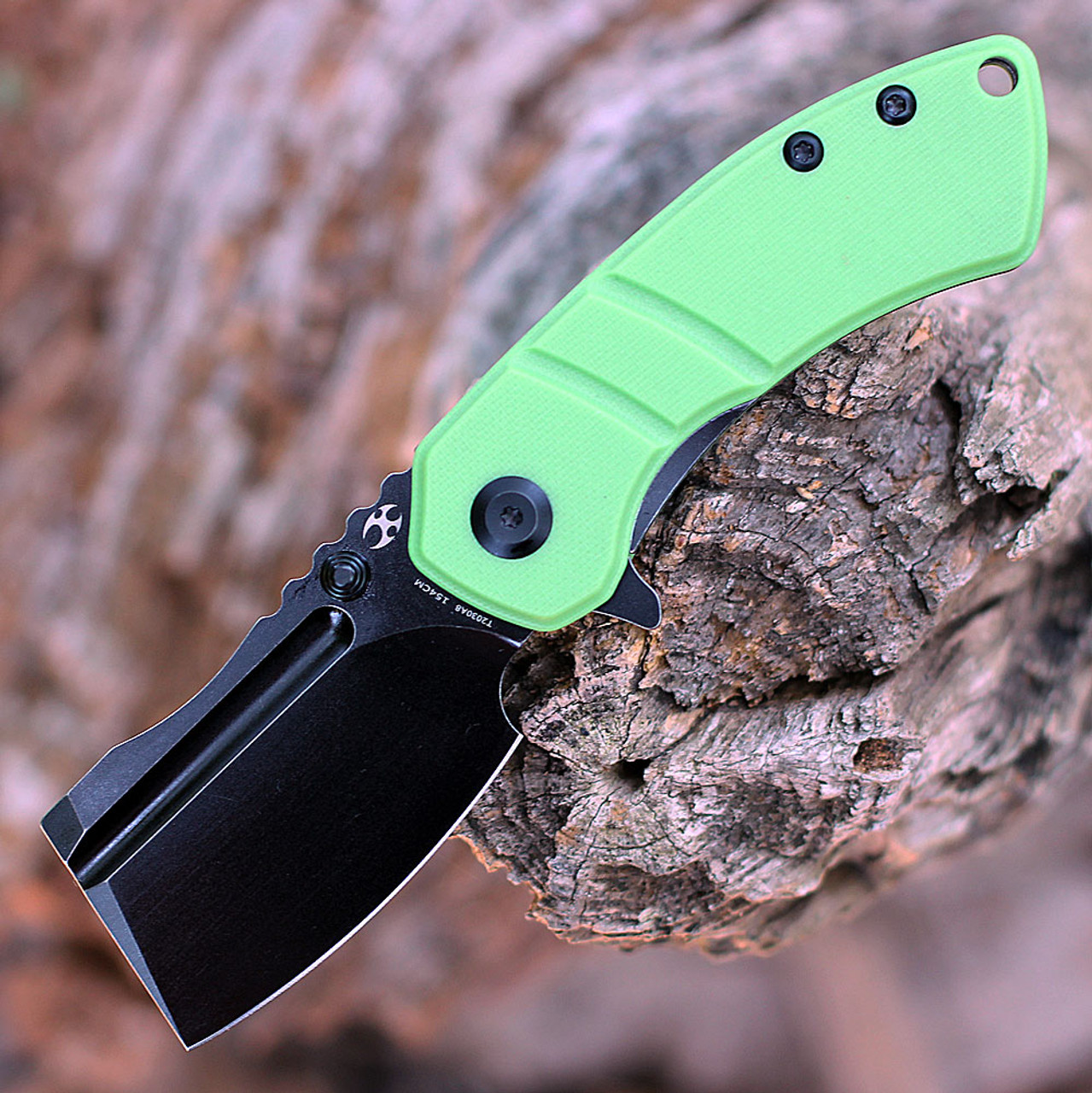 Kansept Korvid M (T2030A8) 2.45" 154CM Black TiNi Coated Cleaver Plain Blade, Lime Green G-10 Handle