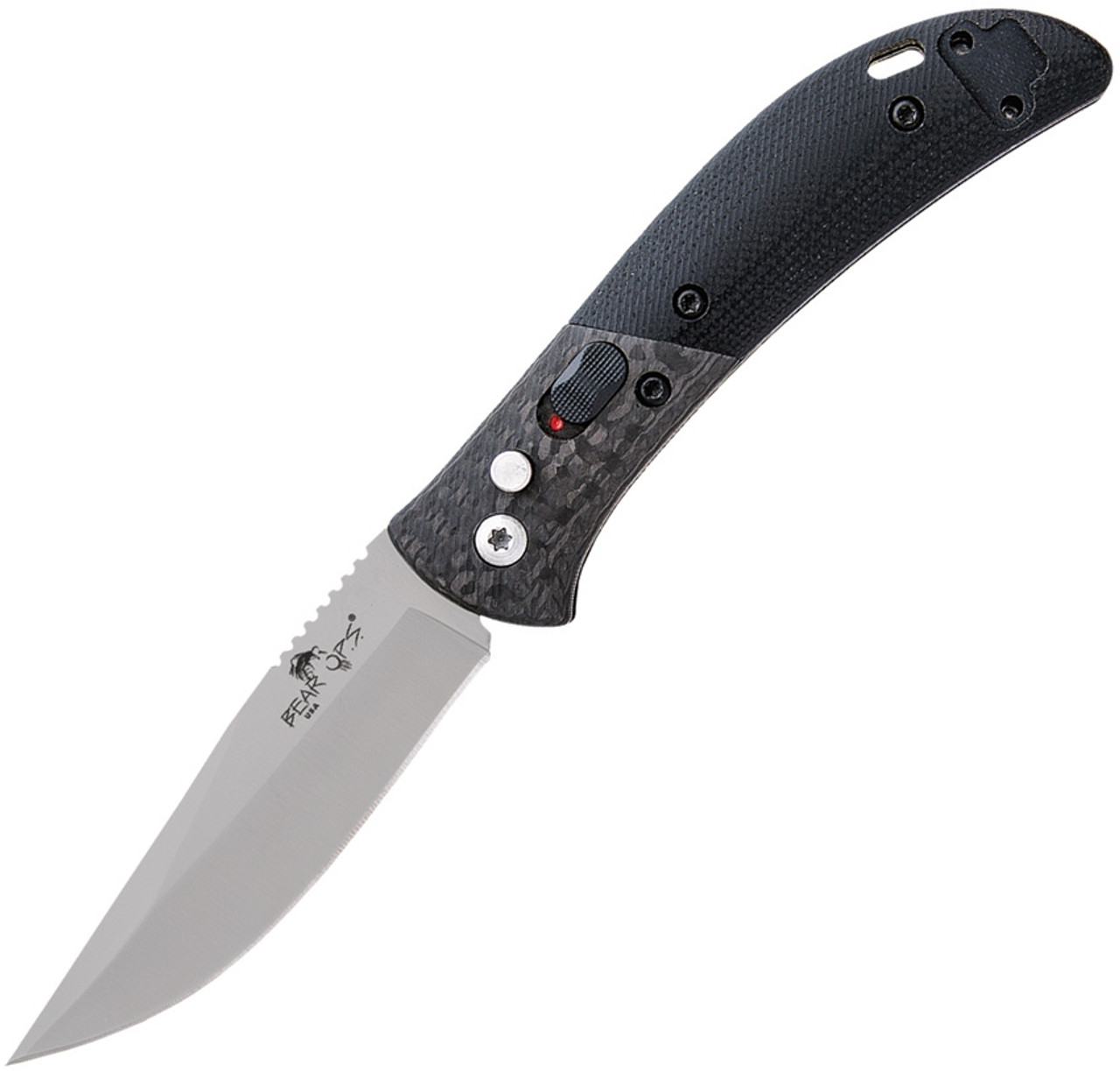 Bear Ops Bold Action IX Button Lock Automatic Knife ( BCAC900B4P) - 2.75" 14C28N Sandvik Bead Blast Blade, Carbon Fiber/Black G10 Handle