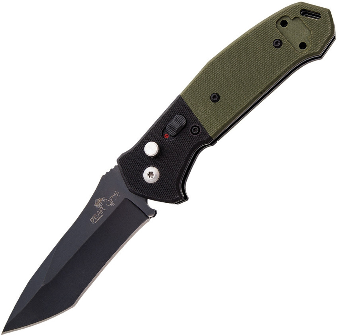 Bear Ops Bold Action V Mini Button Lock Automatic Knife ( BCAC500B4B) - 3.75" 14C28N Sandvik Black Blade, Green/Black G10 Handle