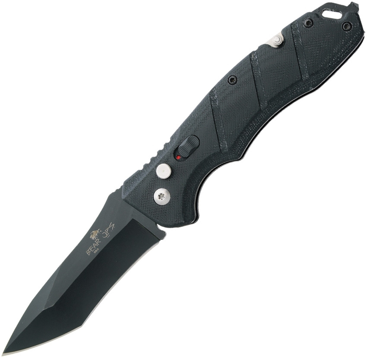 Bear Ops Bold Action V Button Lock Automatic Knife ( BCAC510B4B) - 3.25" 14C28N Sandvik Black Blade, Black G10 Handle