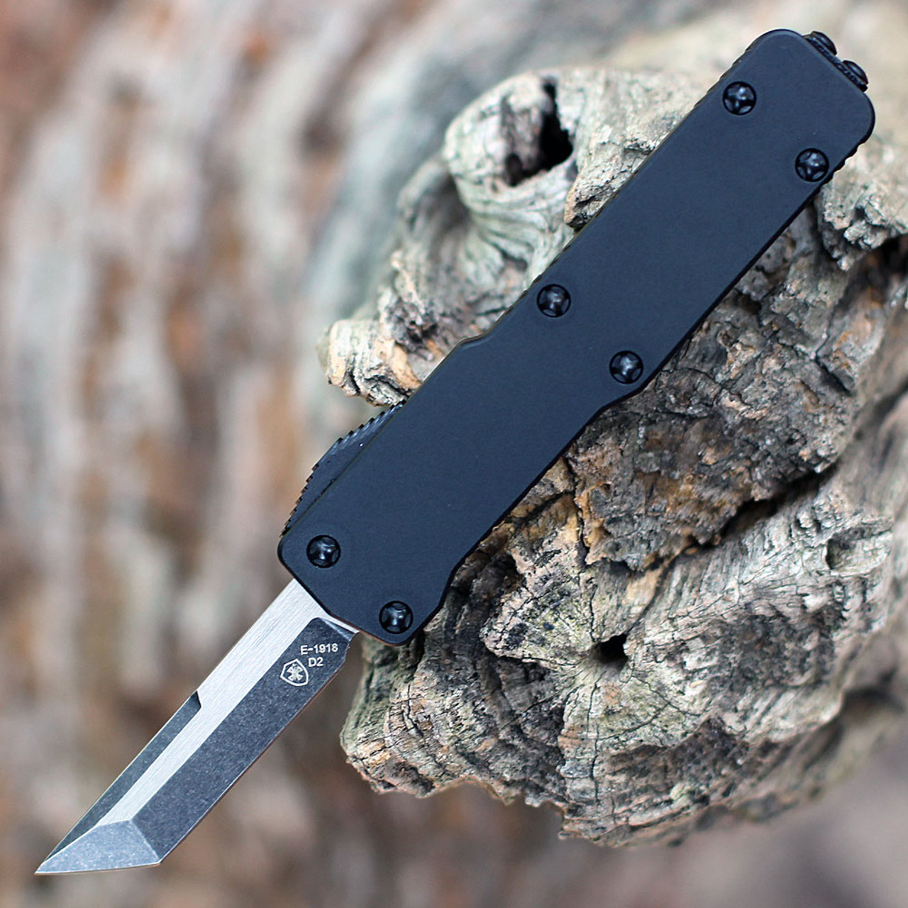 Templar Knife Premium Lightweight Series CALI Legal OTF Automatic (CA-BR-22-1) - 1.85" Powder D2 Black Stonewashed Tanto Blade, Black T 6061 Aged Aluminum Handle