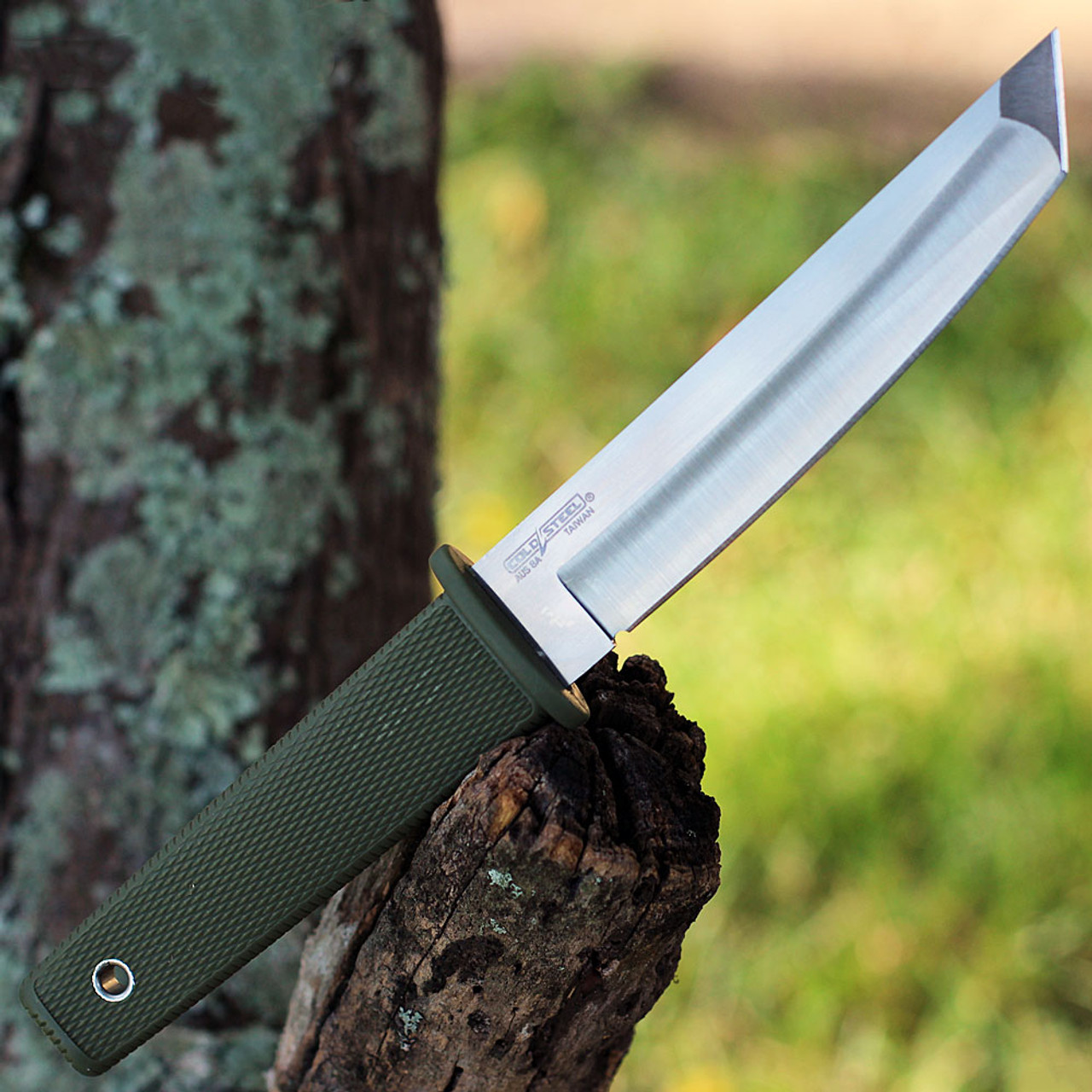 Cold Steel Kobun Fixed Blade (CS17TODST) - 5 1/2" AUS-8A Satin Tanto Plain Blade, OD Green Kray-Ex Handle, Secure-Ex Sheath