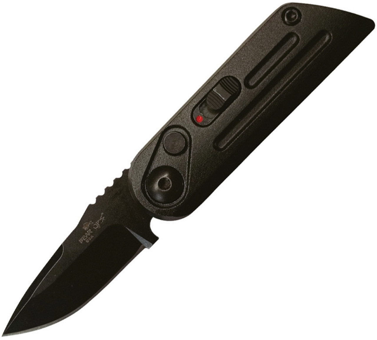 Bear Ops Bold Action XIV Button Lock Automatic Knife ( BC1400AIBKB) - 1.5" 14C28N Sadavick Stainless Steel Blade, Black Stainless Handle