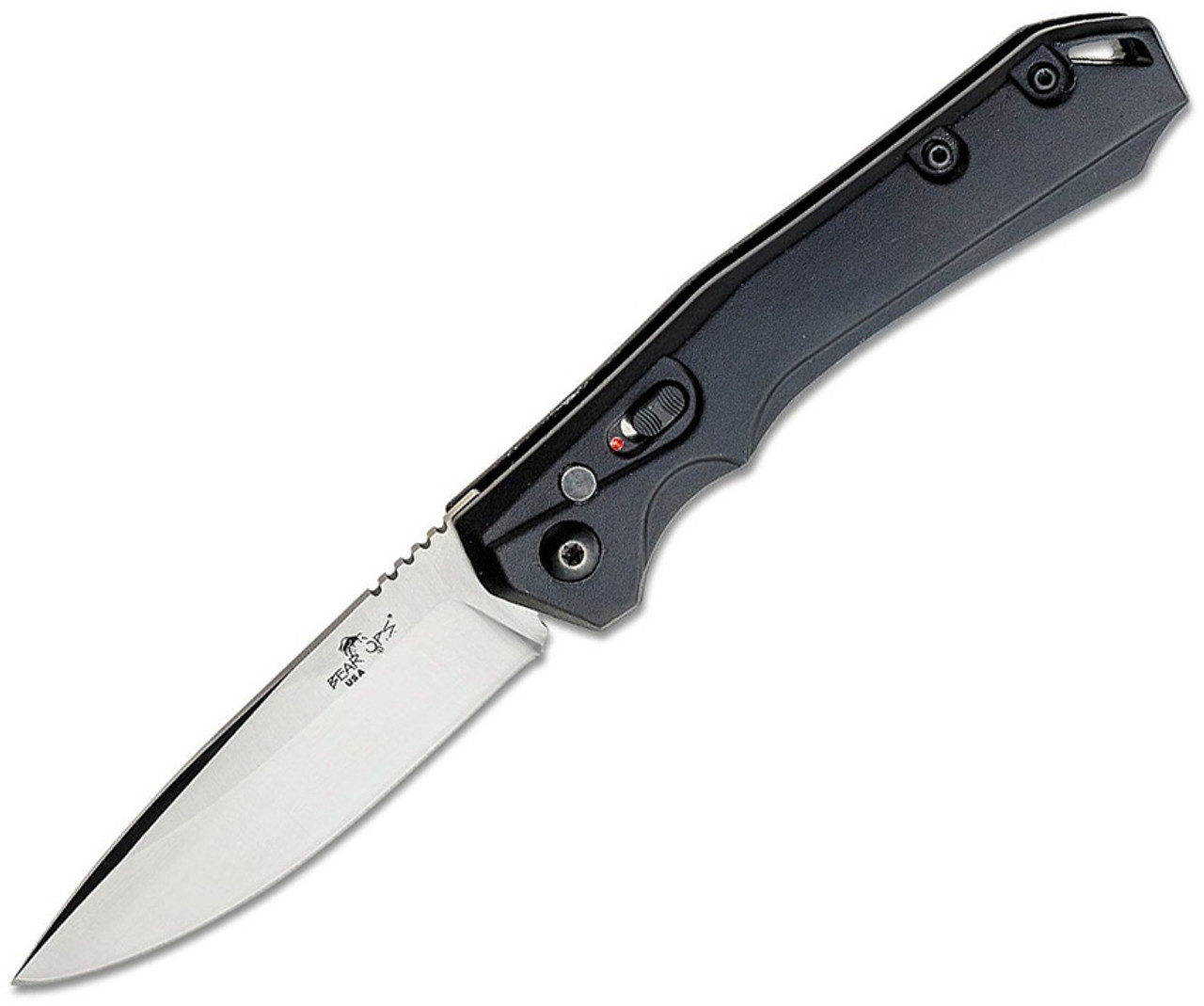 Bear Ops Bold Action XVI Button Lock Automatic Knife ( BC1800AIBKS) - 3.25" CPMS35VN Satin Drop Point  Blade, Black Andinized Aluminum Handle