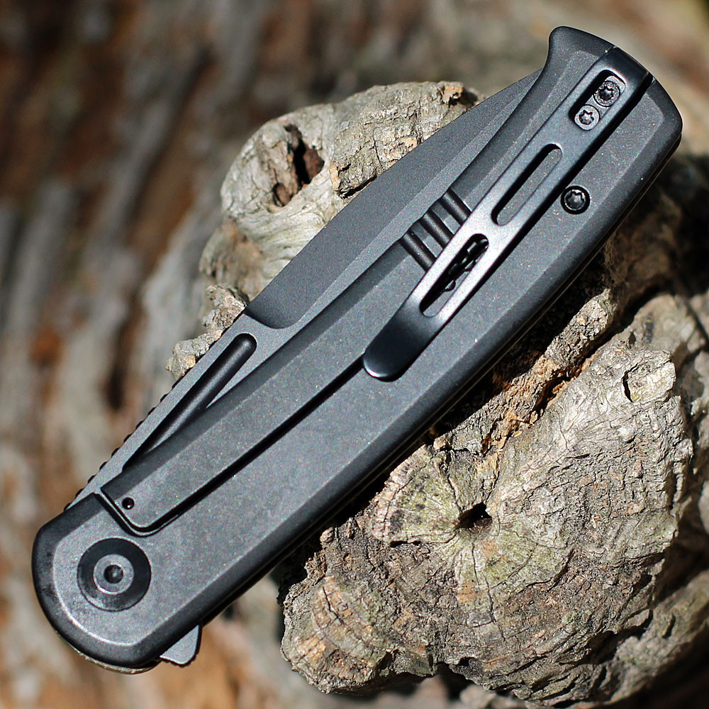 CIVIVI Cetos Folding Knife (C21025B-3)-3.48" Blackwash 14C28N Spear Point Blade, Green Coarse Micarta Handle