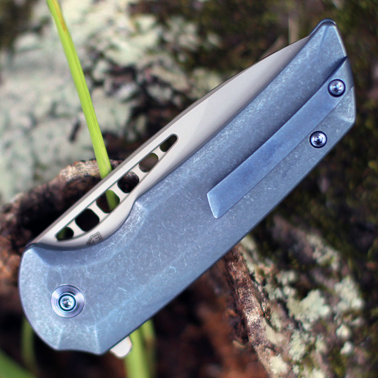 WE Knife Mini Malice Button Lock Flipper( WE054BL3) - 2.98" Bead Blast Blade CPM 20CV Plain Blade, Blue Titanium Handle