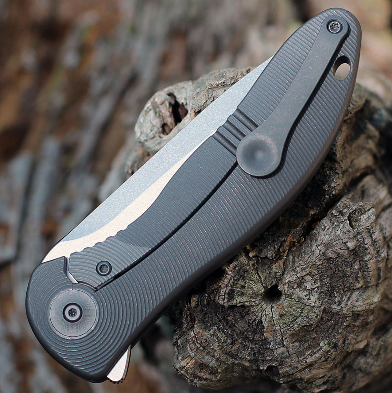 WE Knife: 912 Synergy2 - Integral Titanium Frame - Bohler M390 - Stonewash  - Trailing Point