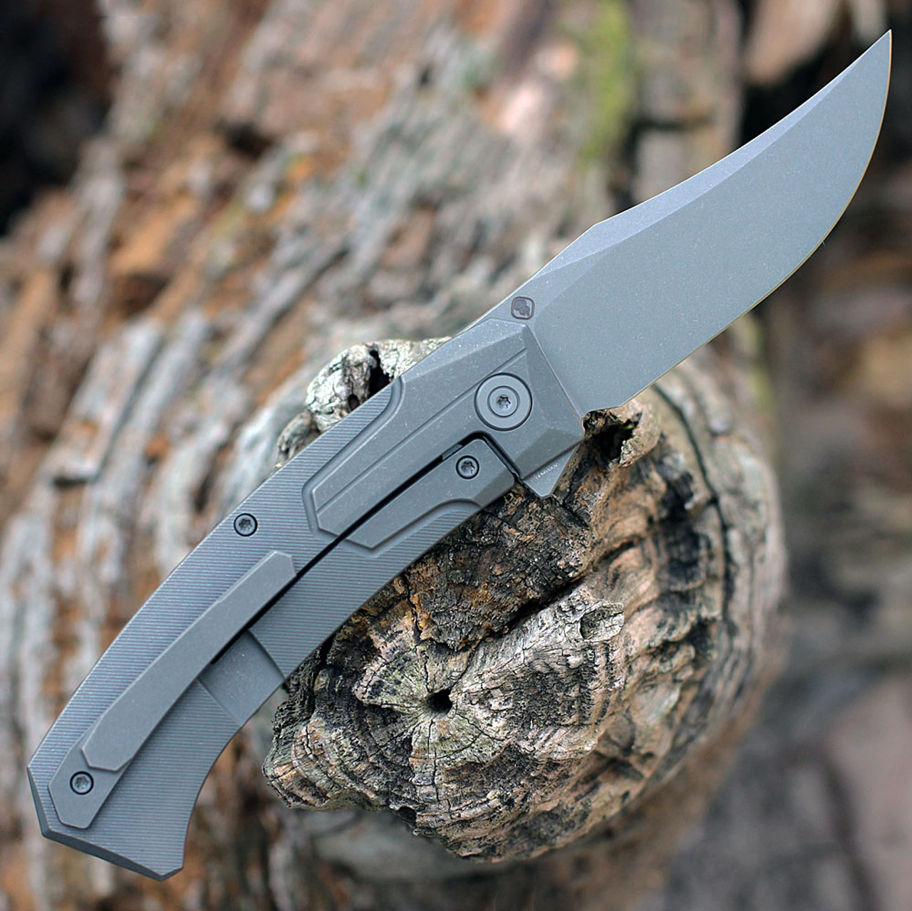 WE Knife Shudden Flipper( WE210154) - 3.48" Stonewashed Trailing Point CPM 20CV Plain Blade, Gray Titanium Handle