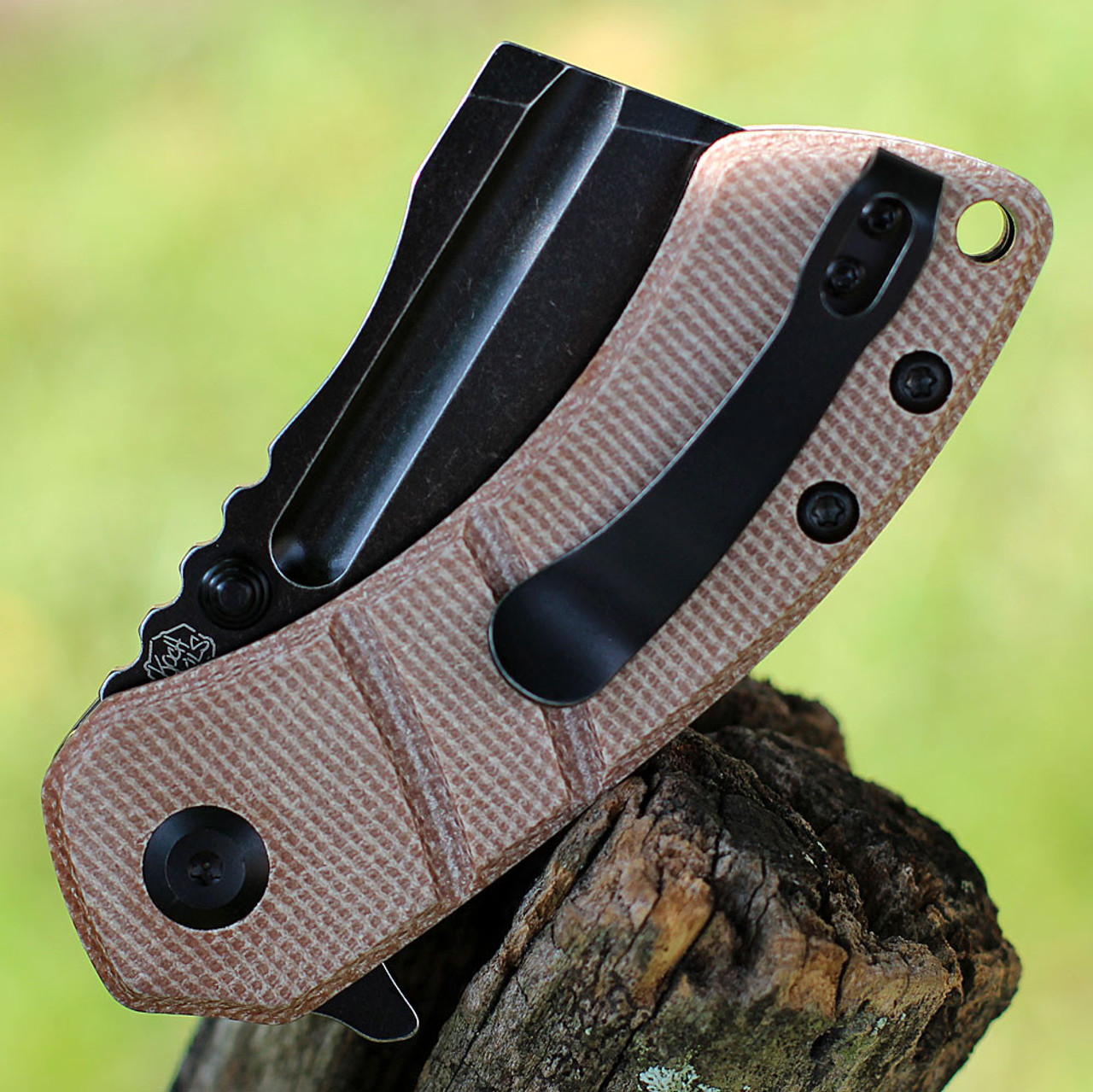 Kansept Korvid M (T2030A5) 2.45" 154CM Black TiCN Coated Cleaver Plain Blade, Brown Micarta Handle