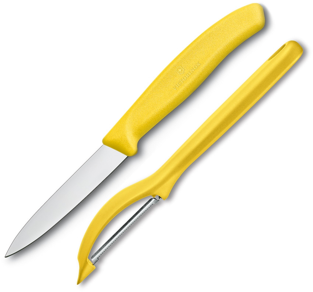 Victorinox Swiss 2 Piece Set w/ Peeler, Stainless Steel Satin Plain Blade, Yellow Polypropylene Handles