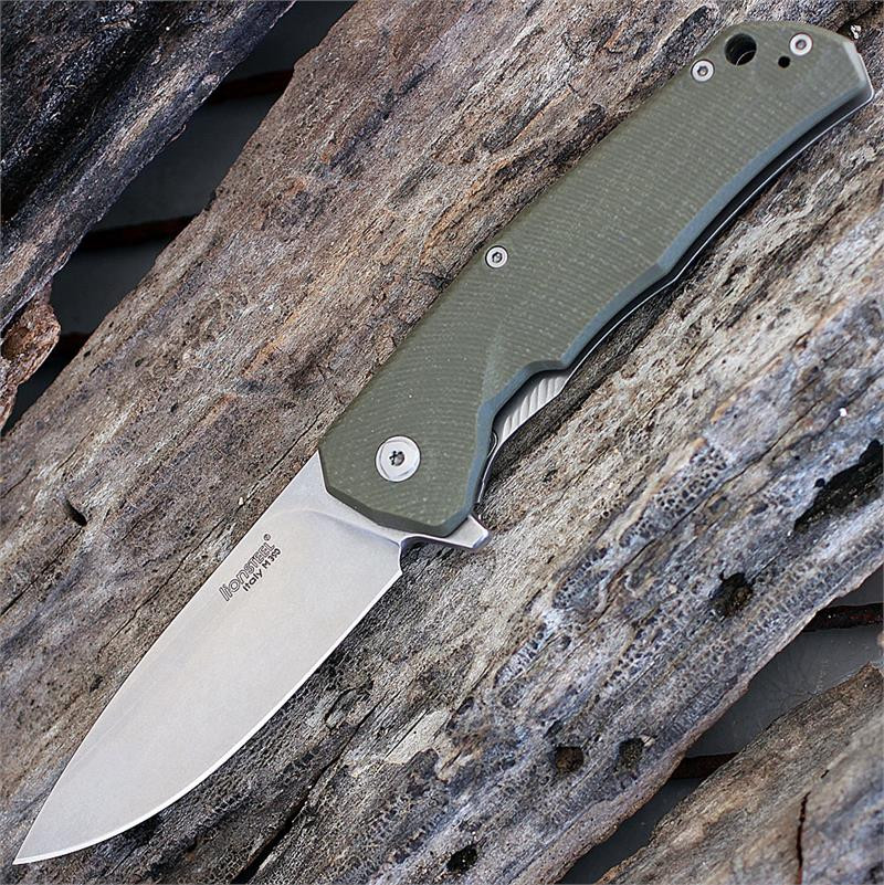 Lion Steel TRE Flipper Frame Lock Knife, 2.9 in. M390 Blade, Green G-10 Handle