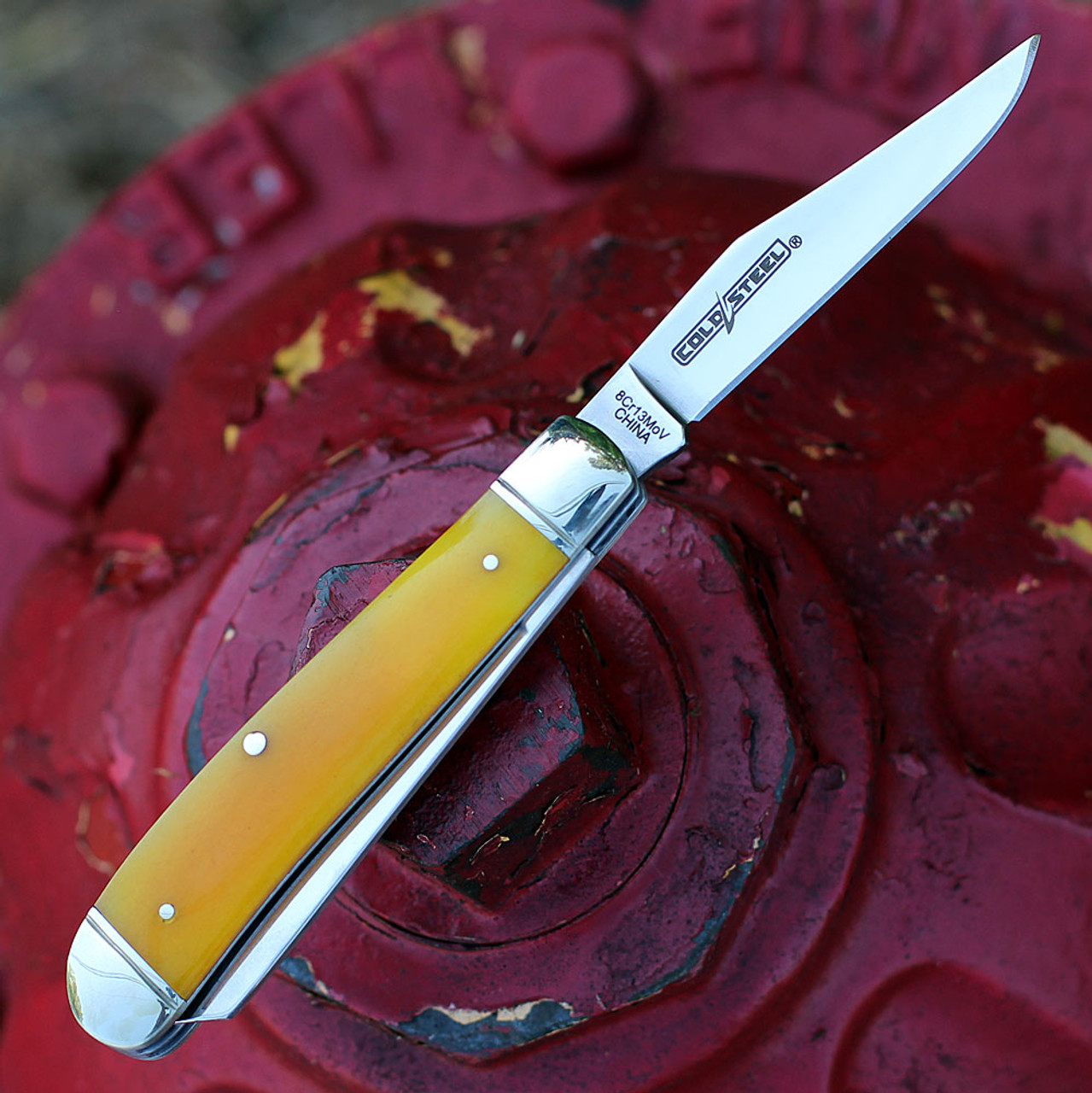 Cold Steel Mini Trapper (CS-FL-MTRPR-B) - 8Cr13MoV Stainless Steel Satin Clip and Spey Blades, Yellow Bone Handle