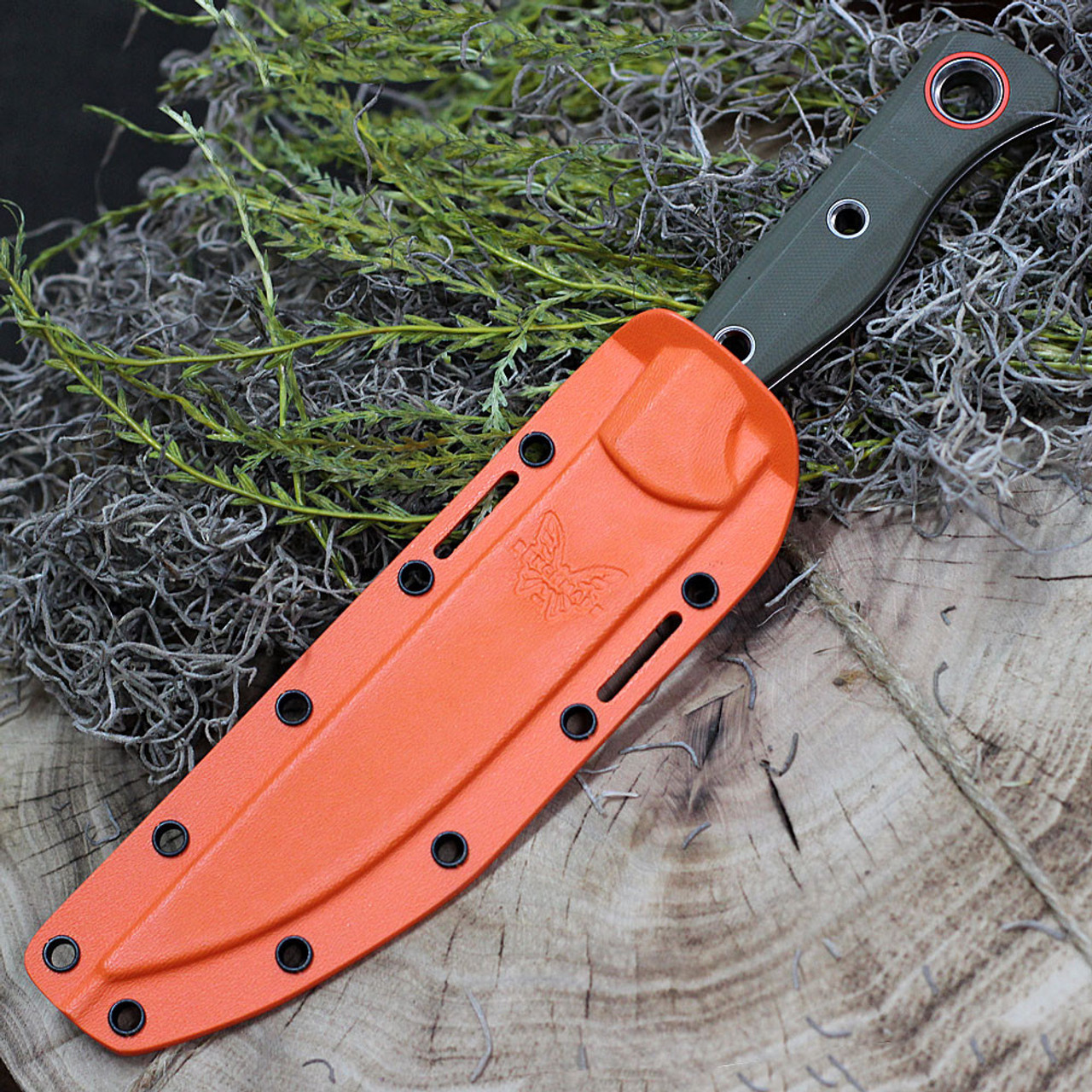 Benchmade Meatcrafter processing knife with Orange Boltaron sheath