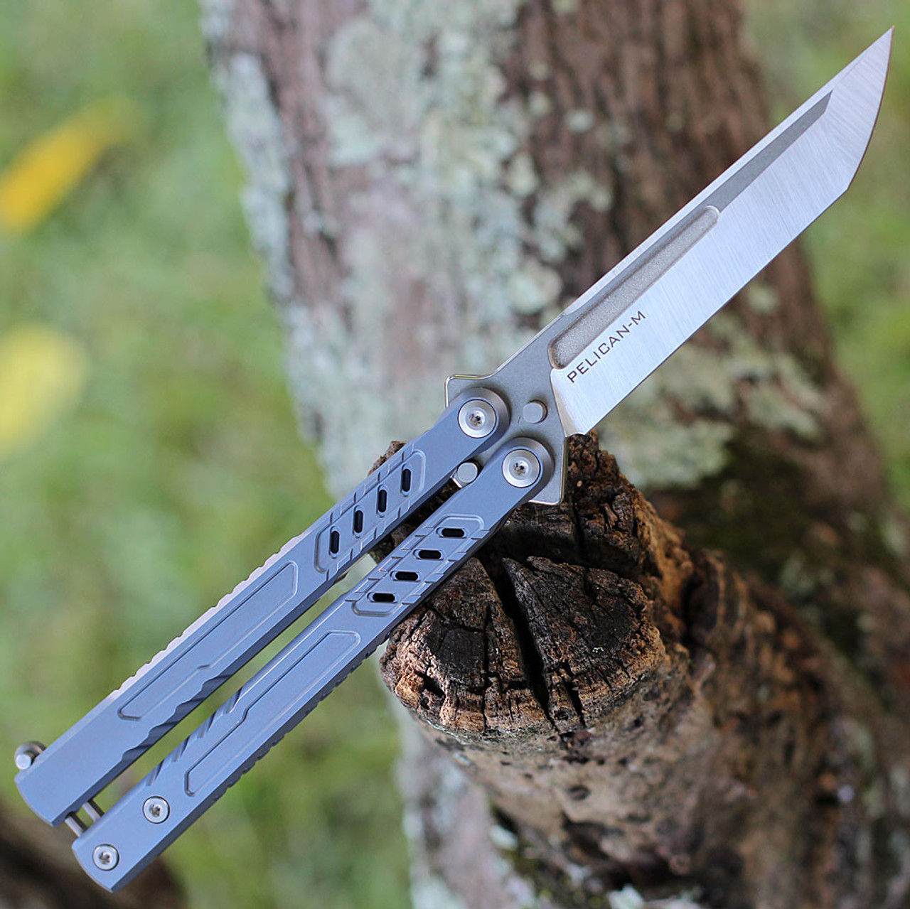 Maxace Pelican-M Balisong - Blue  Ti / TC4 ( 3.54" Bohler M390 Satin) MCPM02