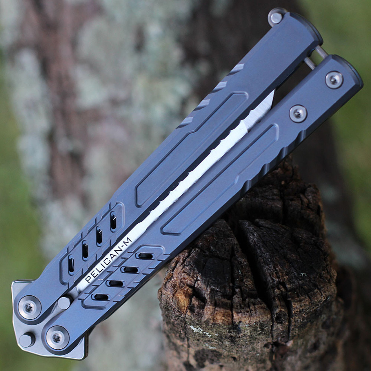 Maxace Pelican-M Balisong - Blue  Ti / TC4 ( 3.54" Bohler M390 Satin) MCPM02