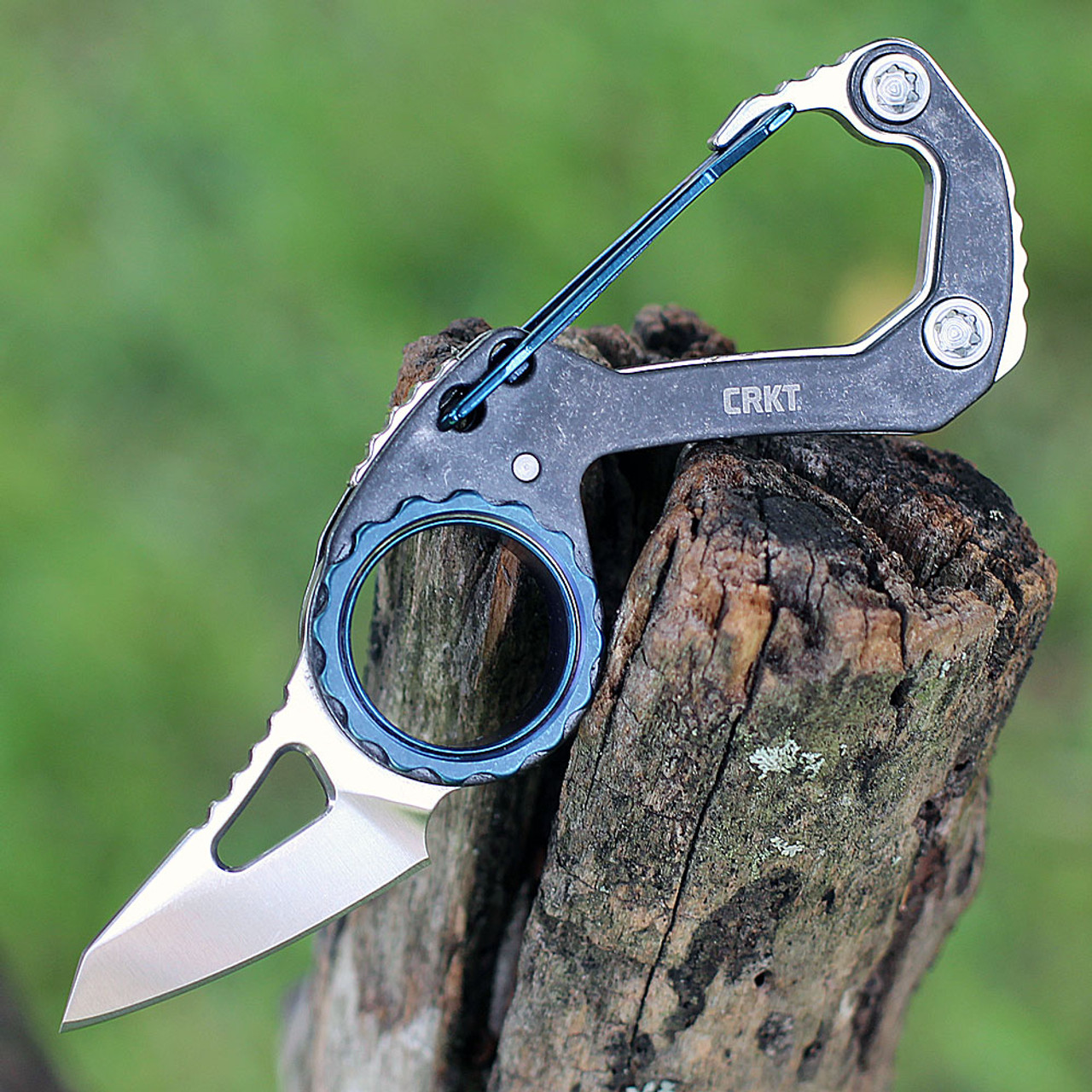 Columbia River CRKT Compano Carabiner Folding Knife (9083) - 1.44" Satin Sheepsfoot Blade, Black Stainless Steel W/ Blue Accents Handle