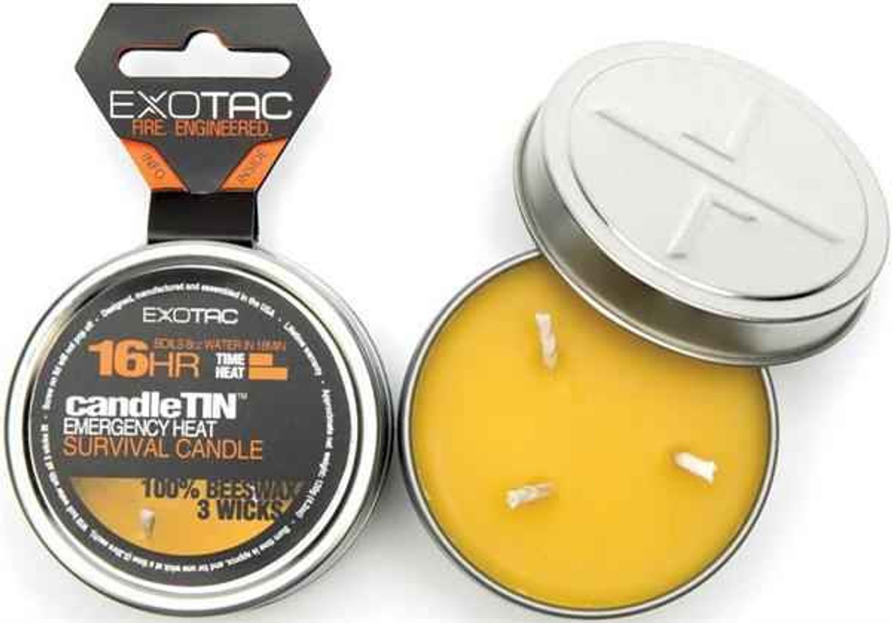 Exotac CandleTIN Emergency Heat Survival Candle. Hot burning version. Up to 16 hour burn time