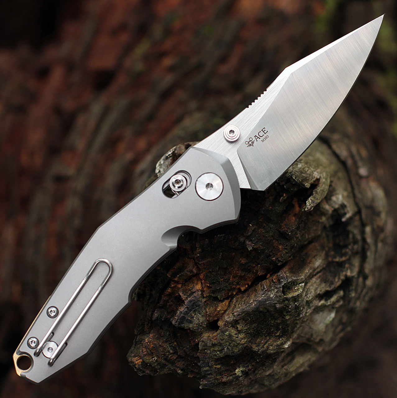 GiantMouse ACE NAZCA-Titanium -3.15in Böhler M390 MICROCLEAN Satin PlainEdge, Titanium Handle