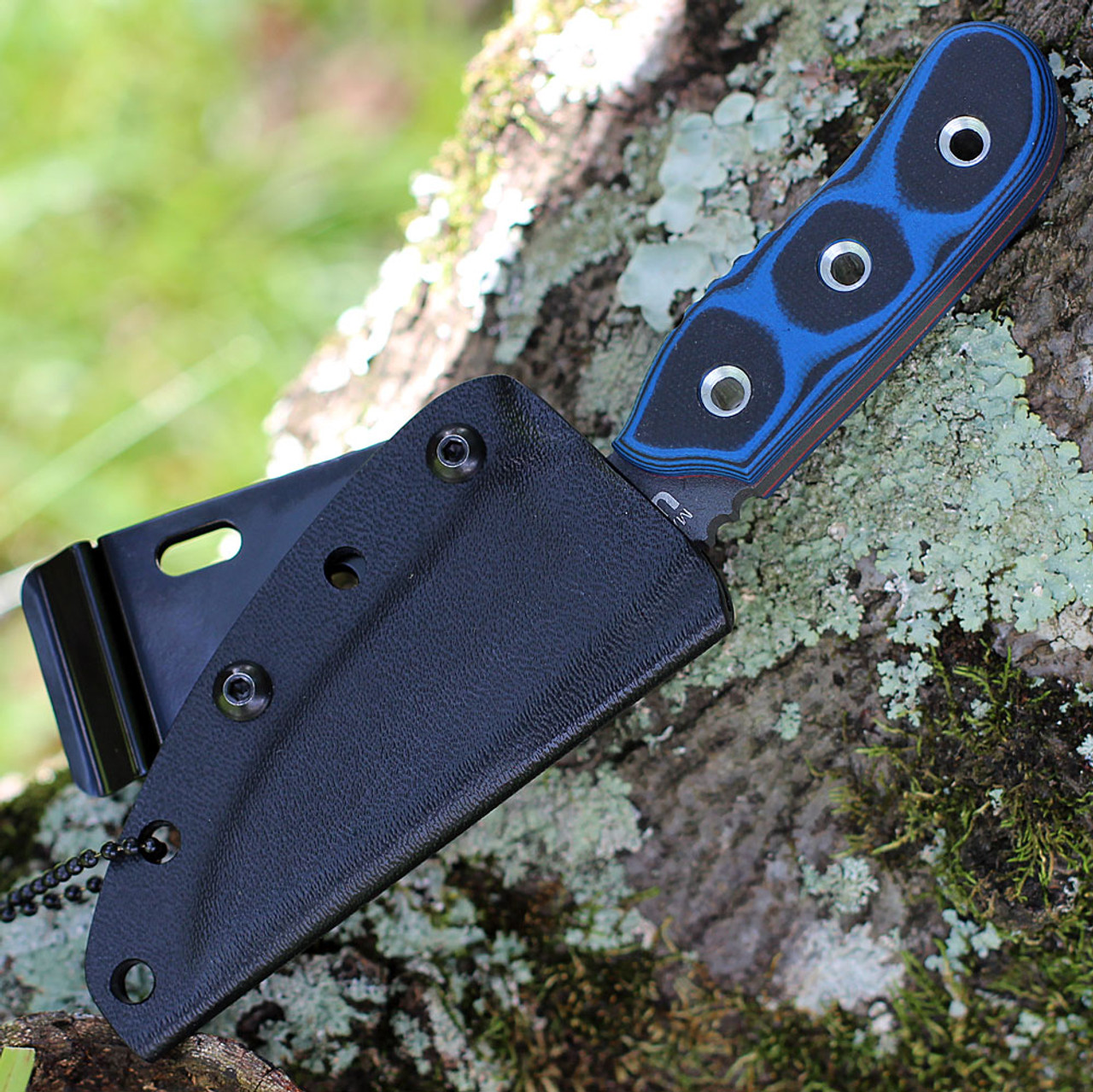 Tops Knives Blue Otter (TPOT01) 2.78 " Tactical Grey 1095 Drop Point Plain Blade, Blue and Black Micarta Handle