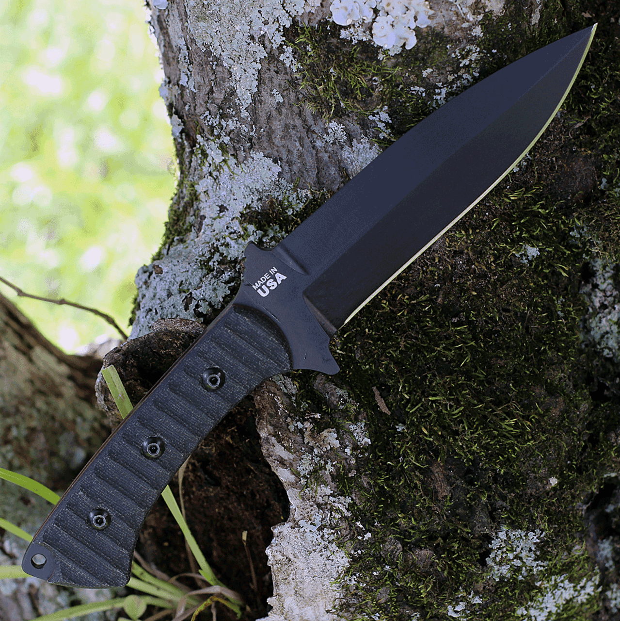 Tops Knives Szabo Express Single Edge (TPSZEX01) 5.63" Black Coated 1095 Dagger Style Single Edge Plain Blade, Black Micarta Handle