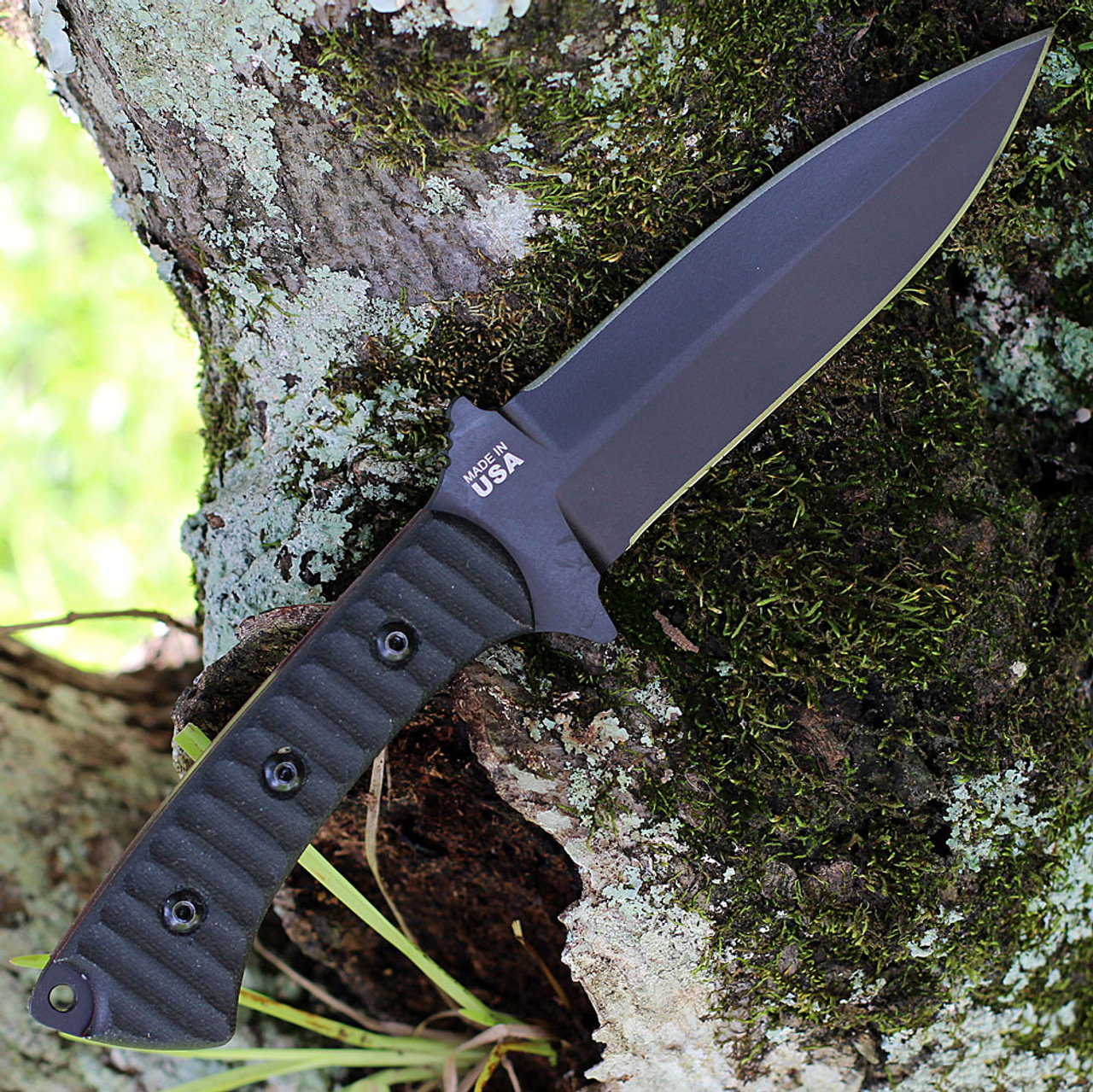 Tops Knives Szabo Express Double Edge (TPSZEX02) 5.63" Black Coated 1095 Dagger Style Double Edge Plain Blade, Black Micarta Handle