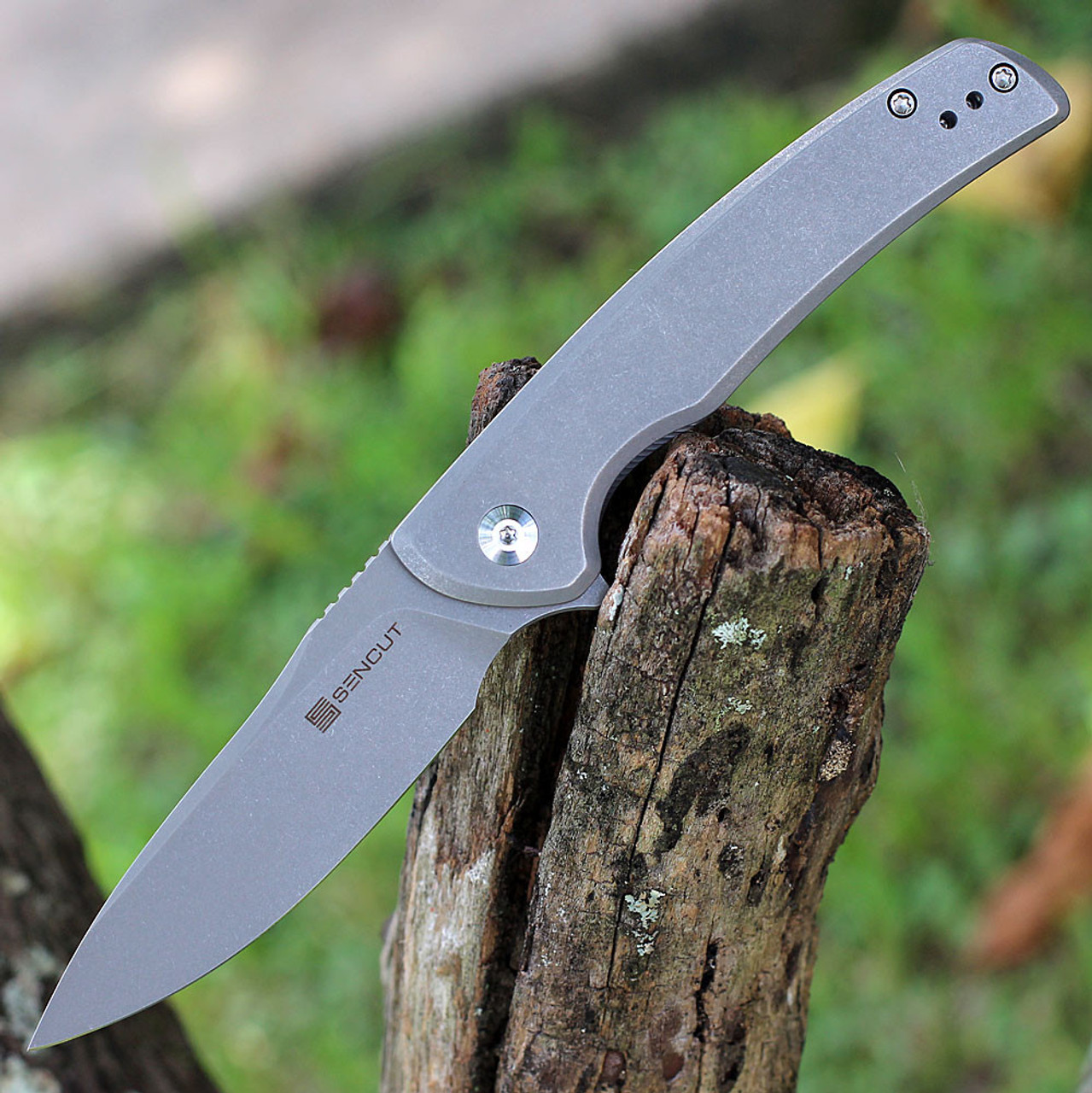 Sencut Tynan (SA10B) 3.2" Gray Stonewashed 10Cr15CoMoV Drop Point Plain Blade, Gray Stonewashed Stainless Steel Handle