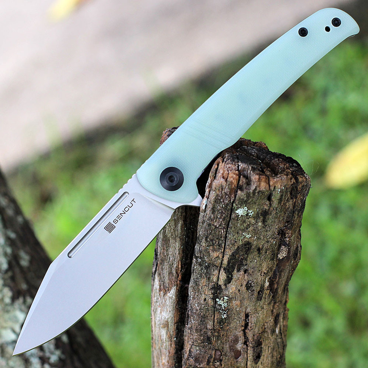 Sencut Brazoria Flipper (SA12B) 3.46" Bead Blasted D2 Clip Point Plain Blade, Natural G-10 Handle