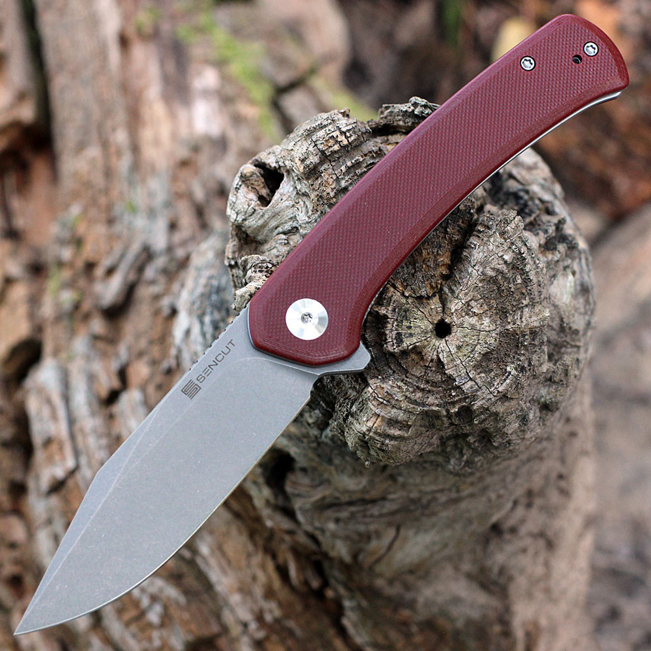 Sencut Snap Flipper (SA05A) 3.48" Stonewashed 9Cr18MoV Clip Point Plain Blade, Burgundy G-10 Handle