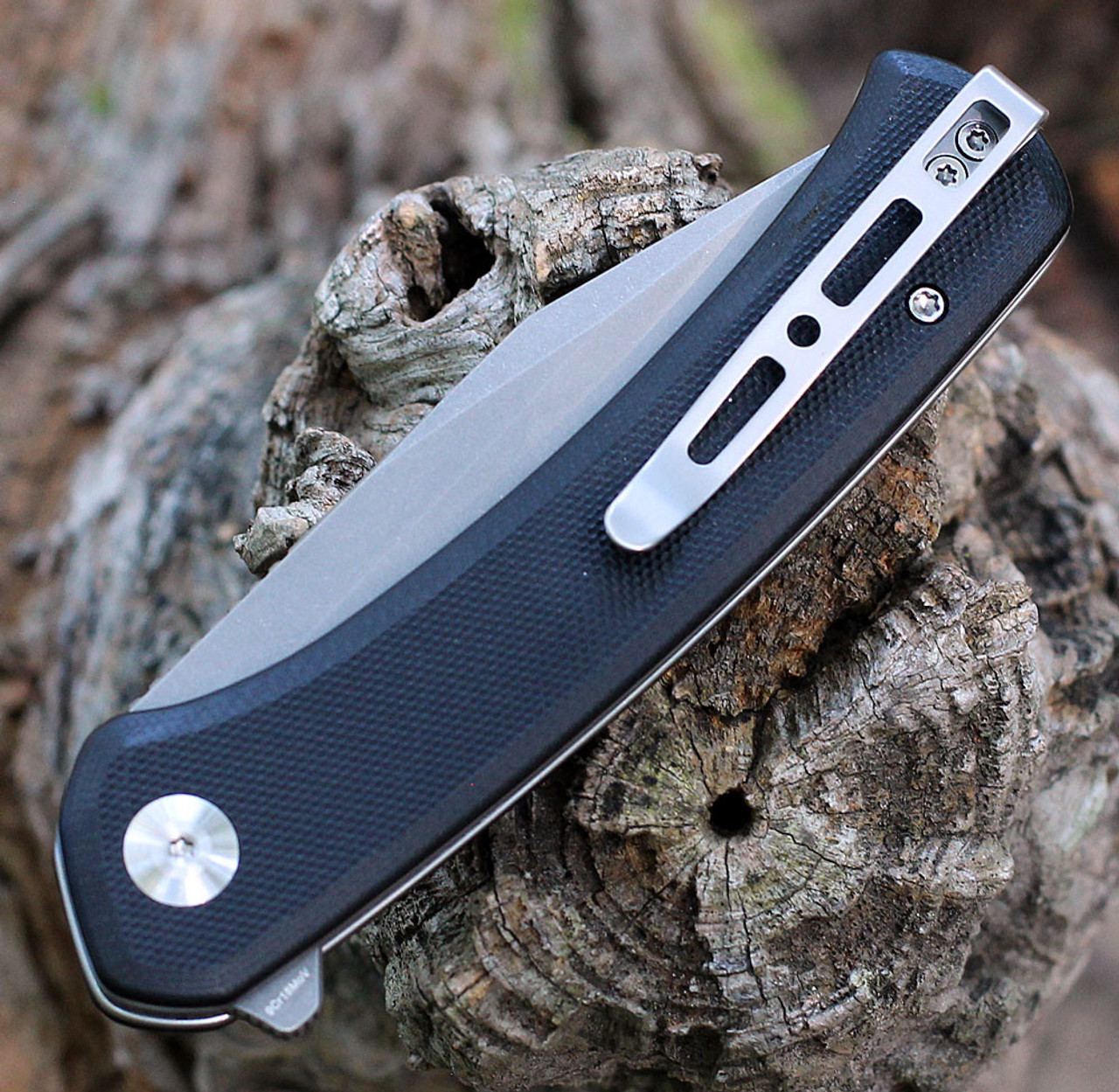 Sencut Snap Flipper (SA05B) 3.48" Stonewashed 9Cr18MoV Clip Point Plain Blade, Black G-10 Handle