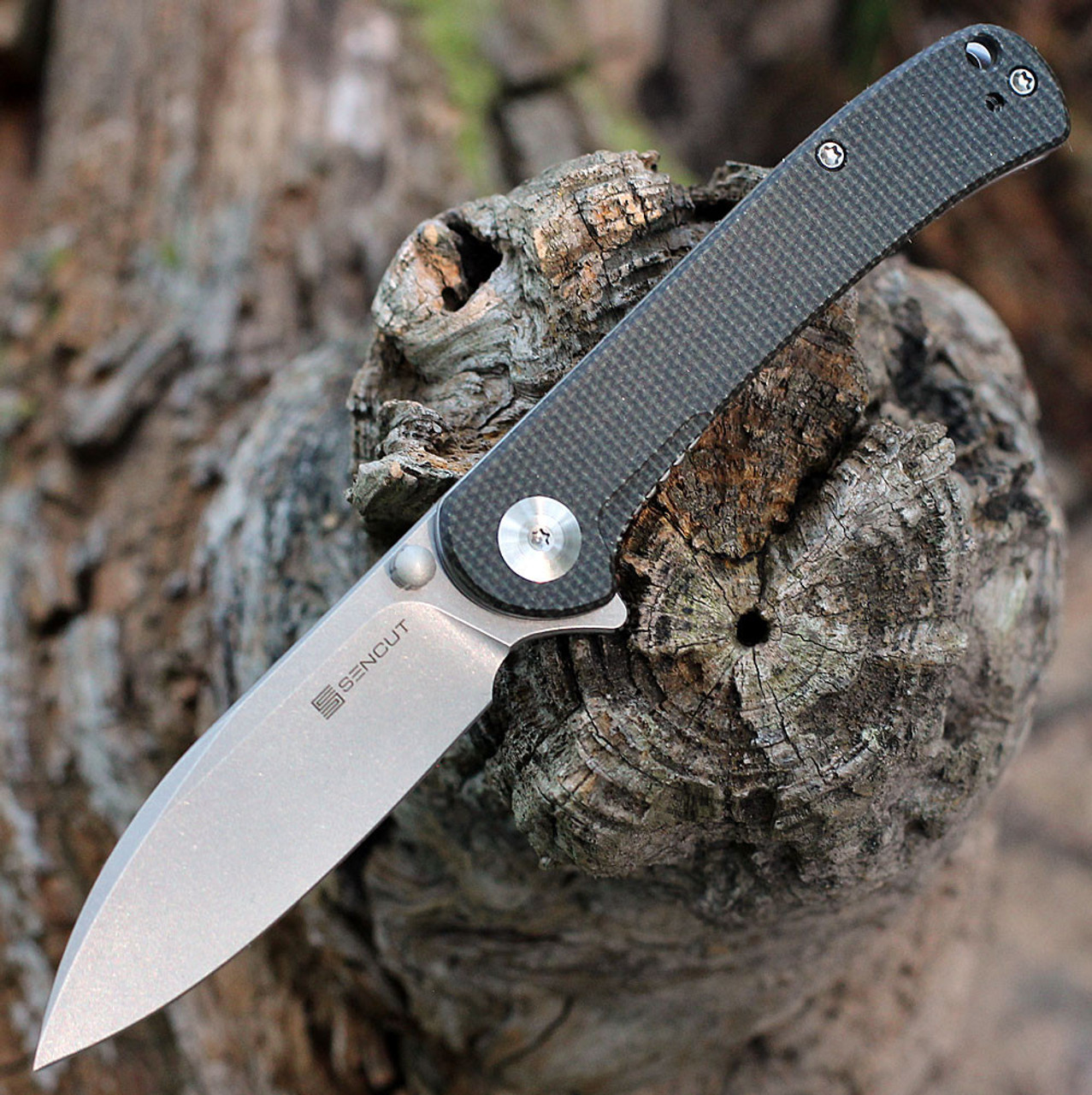 Sencut Scepter Flipper (SA03F) 3.48"  Stonewashed 9Cr18MoV Drop Point Plain Blade, Dark Green Micarta Handle