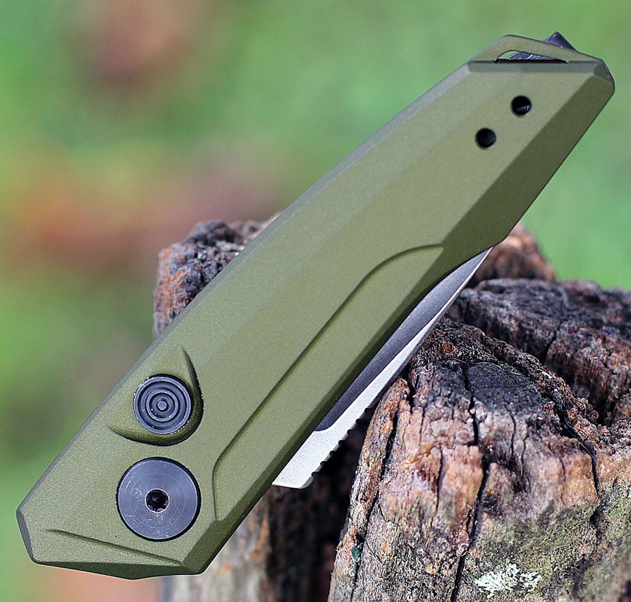 Kershaw Launch 9 Automatic Knife (7250OLSW)- 1.80" Stonewashed CPM-154 Drop Point Blade, OD Green Aluminum Handle