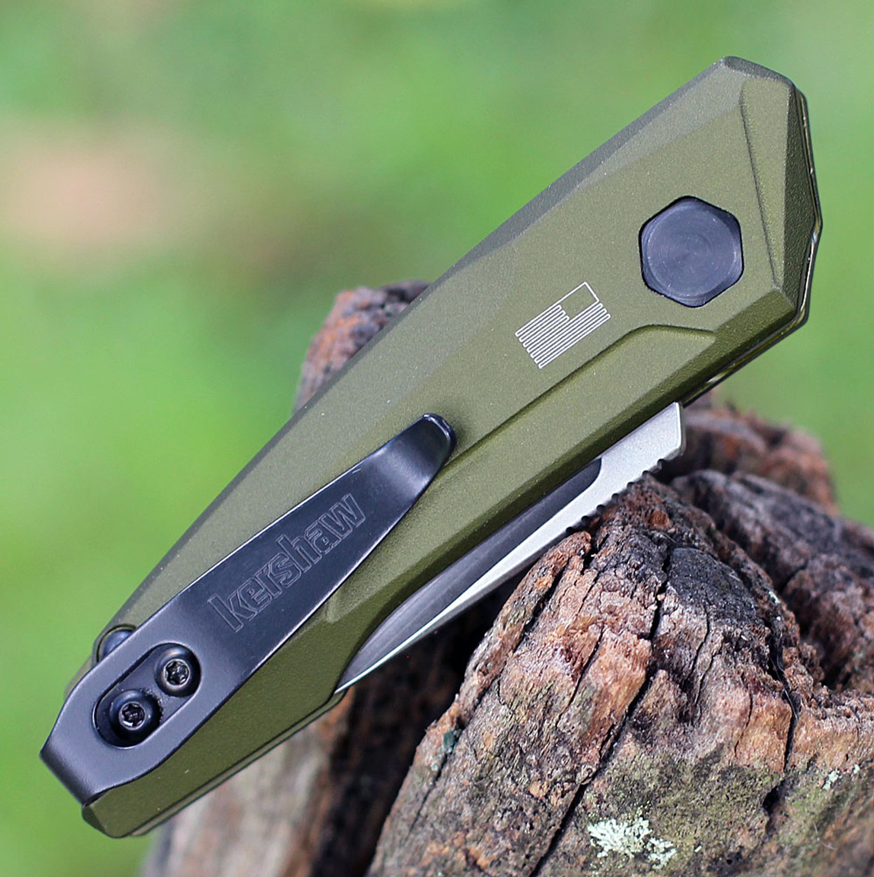 Kershaw Launch 9 Automatic Knife (7250OLSW)- 1.80" Stonewashed CPM-154 Drop Point Blade, OD Green Aluminum Handle