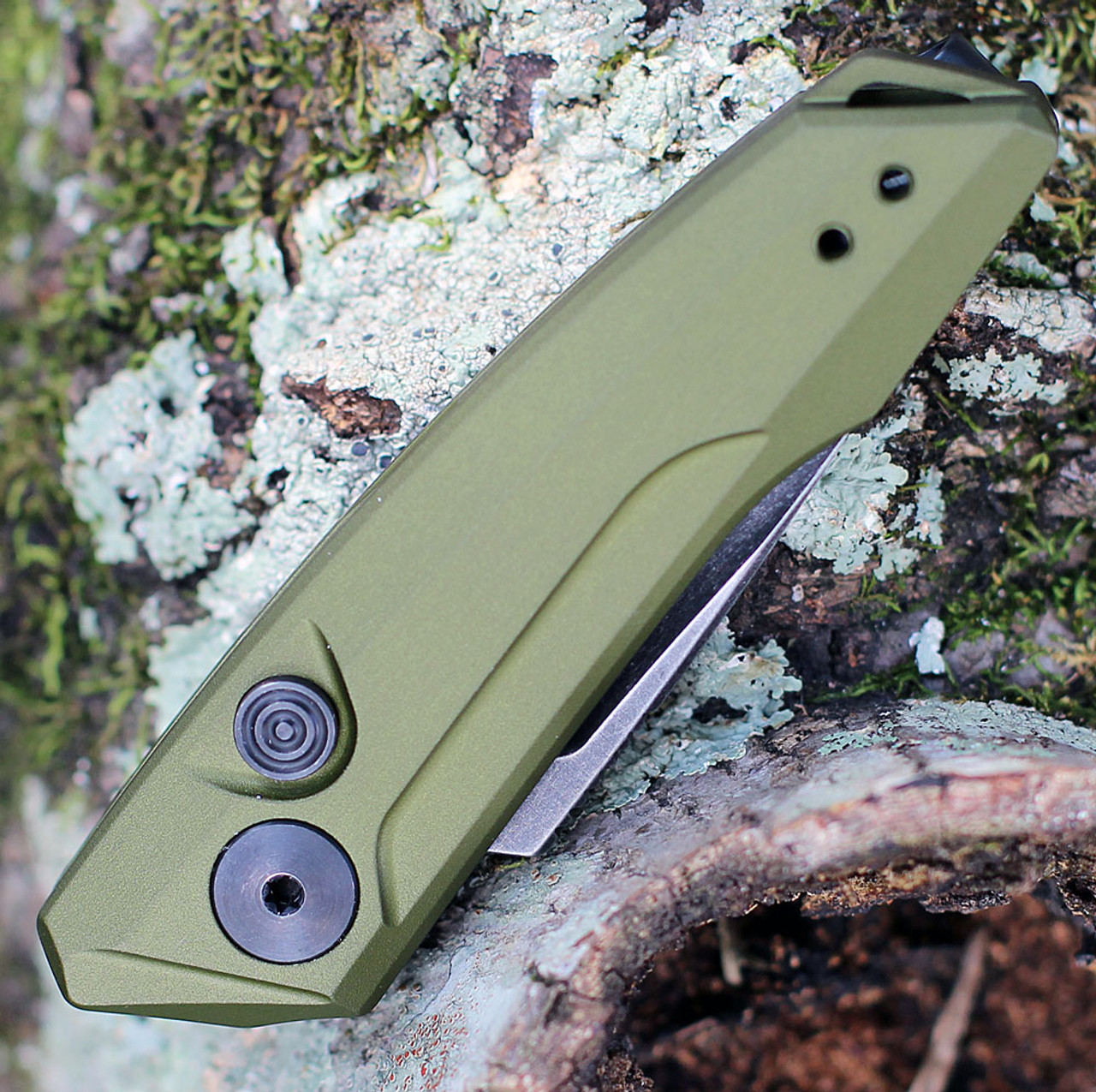 Kershaw Launch 9 Automatic Knife (7250OLBW)- 1.80" Blackwashed CPM-154 Drop Point Blade, OD Green Aluminum Handle