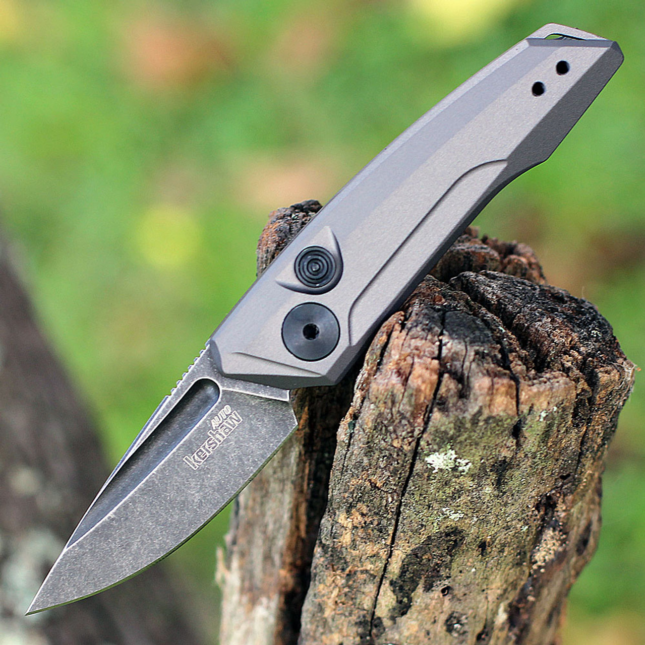 Kershaw Launch 9 Automatic Knife (7250GRYBW)- 1.80" Blackwashed CPM-154 Drop Point Blade, Gray Aluminum Handle