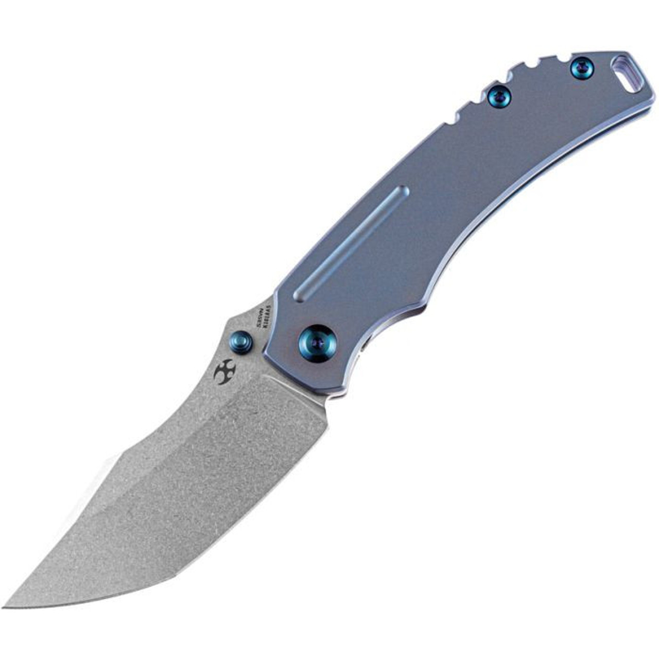 Kansept Knives Pelican (K1018A5) 3" CPM-S35VN Stonewashed Clip Point Plain Blade, Blue Anodized Titanium Handle