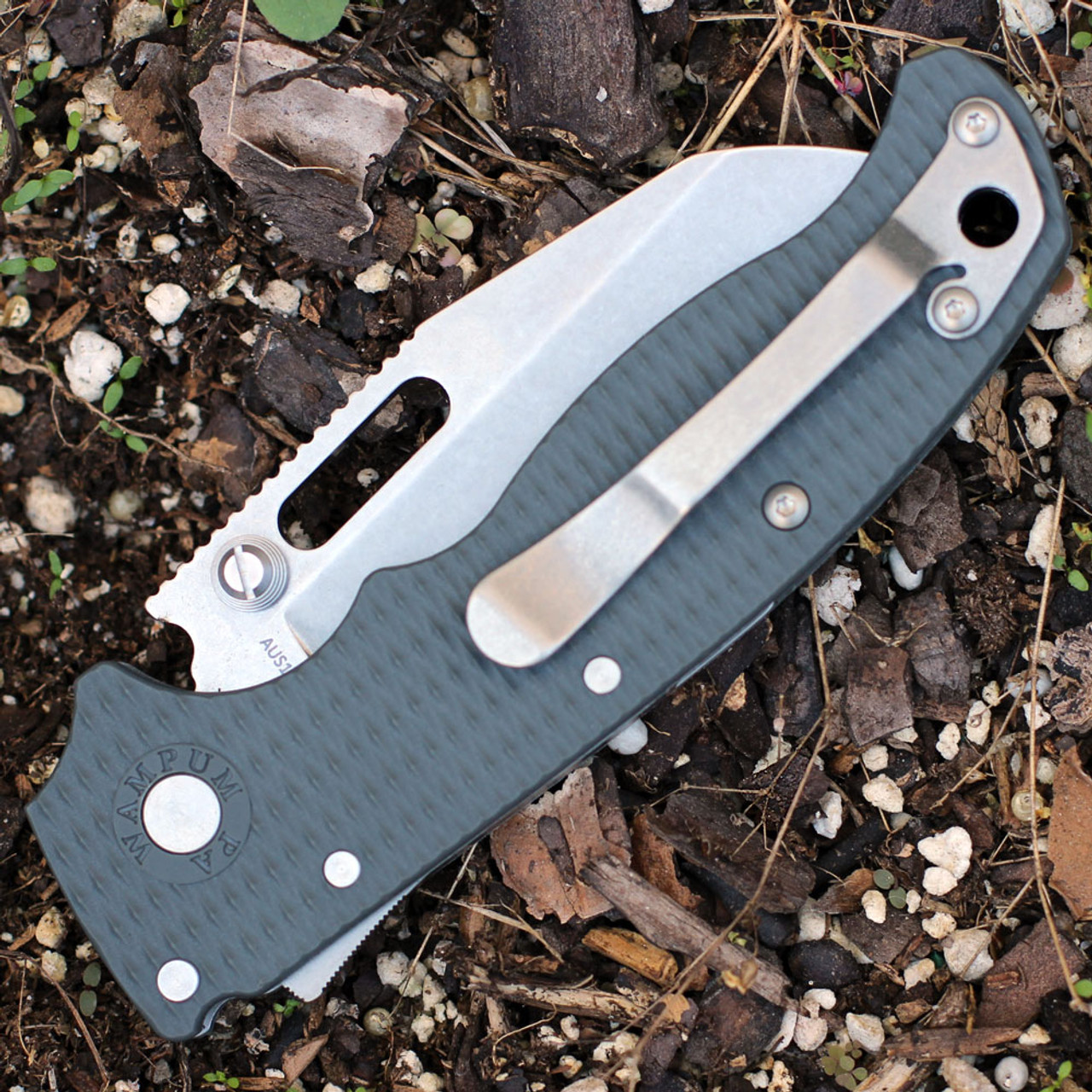 Demko Knives AD20.5 Shark Lock - 3.25" AUS-10A Stonewashed Shark Foot Blade, Gray Textured Grivory Handle