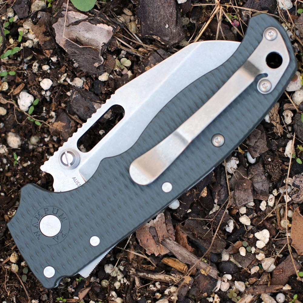 Demko AD20.5 Shark Lock Gray Pocket Clip Close Up View
