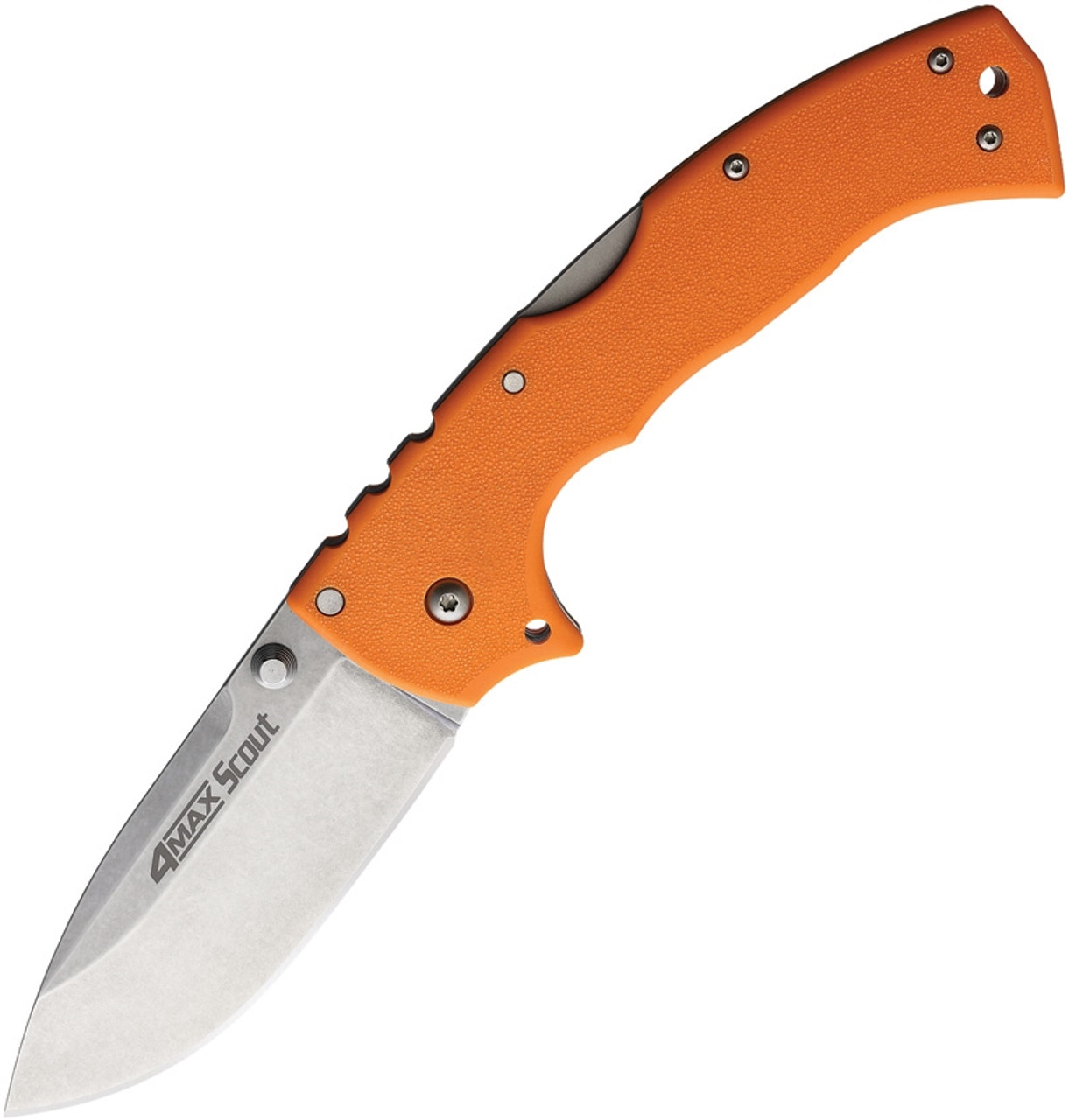 Cold Steel 4 Max Scout (CS62RQORSW) - 4" AUS-10A Stonewash Drop Point Blade, Orange Grive-Ex Handle w/ Tri-Ad lock