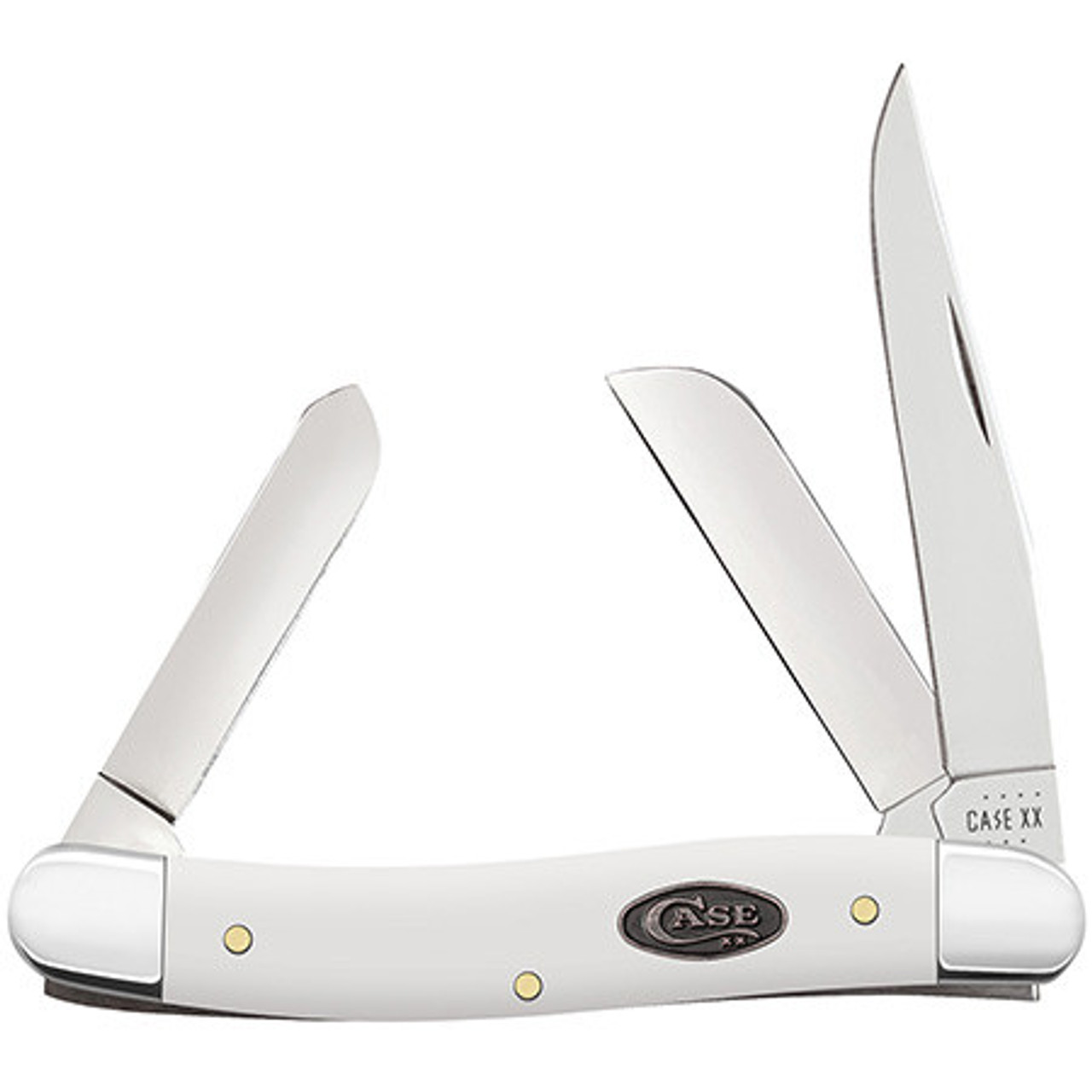 Case Medium Stockman 63961 - Tru-Sharp Stainless Steel Clip, Sheepfoot and Spey Blades, White Synthetic Handle (43318 SS)