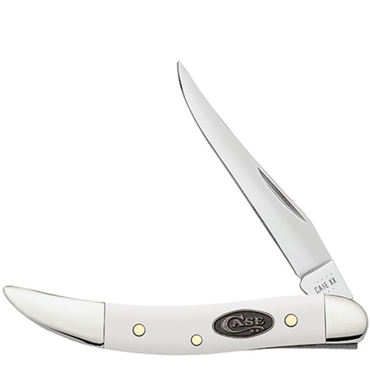 Case Small Texas Toothpick 63964 - Tru-Sharp Stainless Steel Long Clip Blade, White Synthetic Handle (410094 SS)